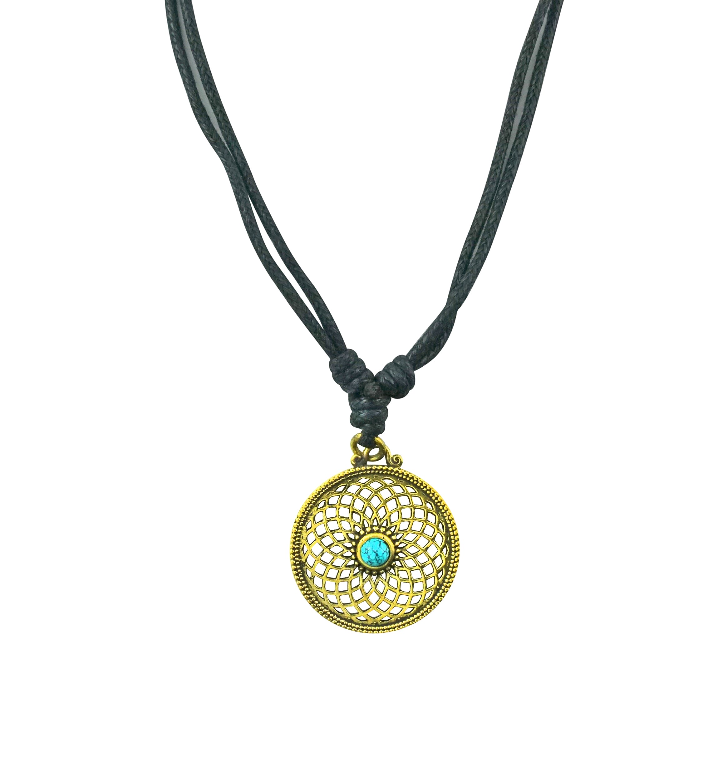 Torus Turquoise Howlite Stone Inlay Brass Pendant Necklace