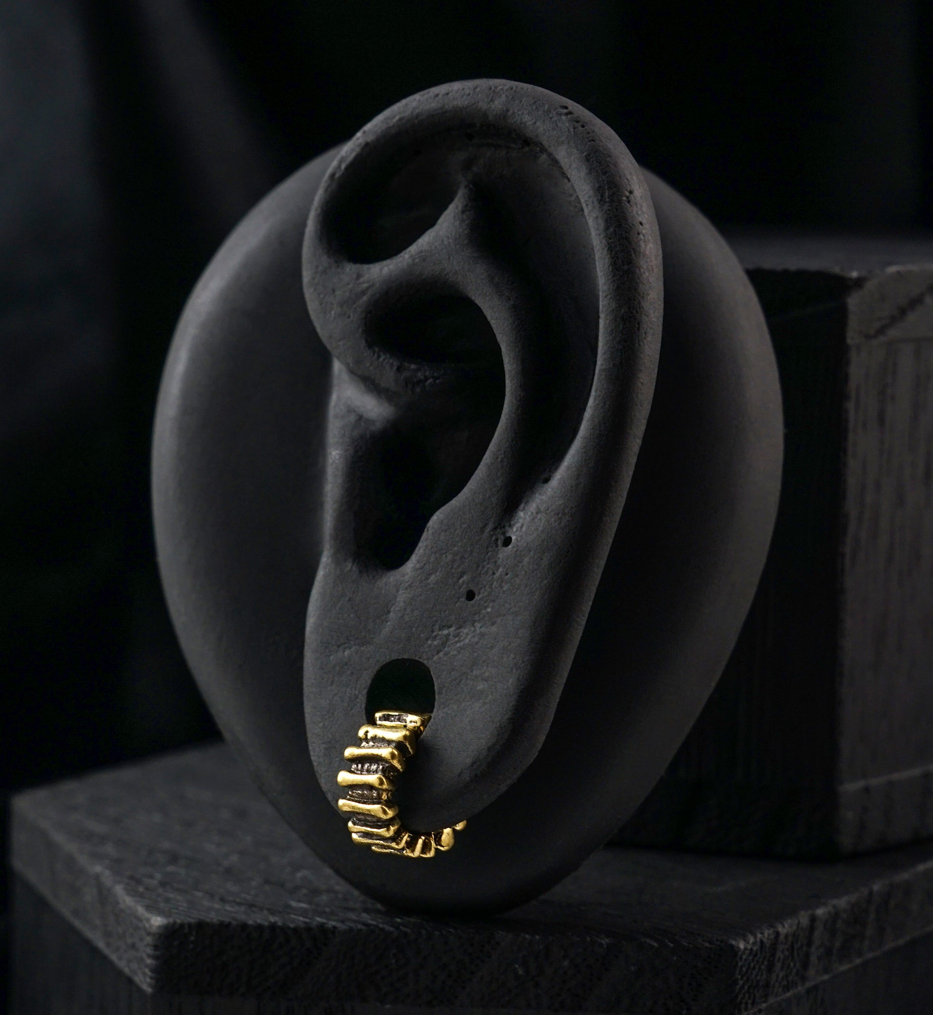 Tread Brass Hinged Stretched Ear Cuffs