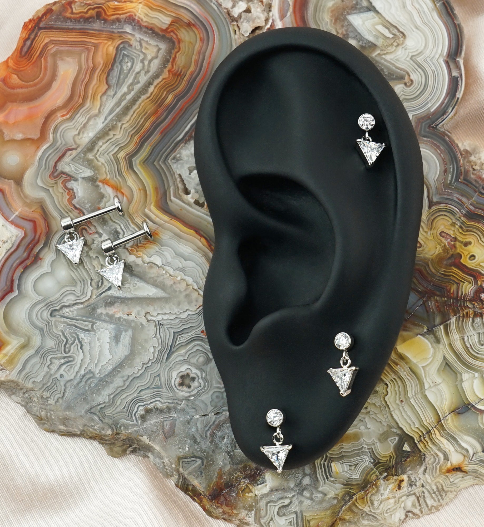 Triangle CZ Dangle Internally Threaded Stainless Steel Labret