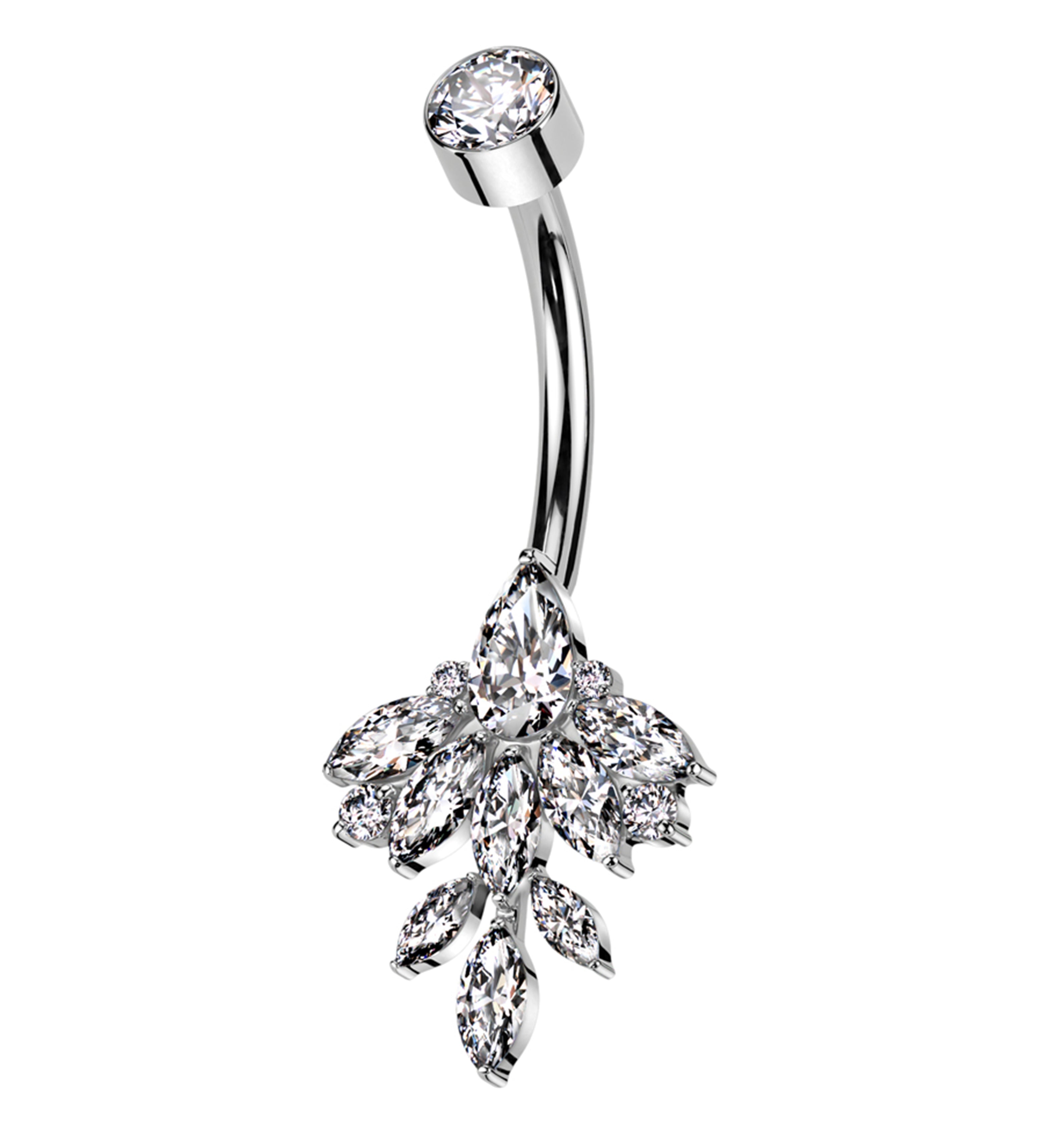 Triangle Marquise Leaf Clear CZ Internally Threaded Titanium Belly Button Ring