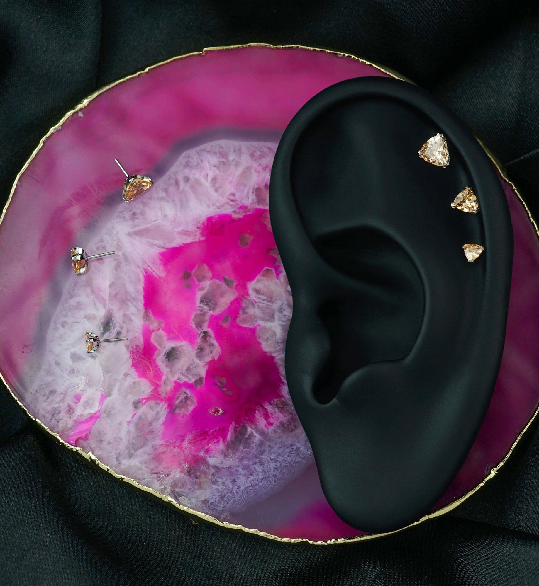 Triangle Trillion Cut Champagne CZ Titanium Threadless Top