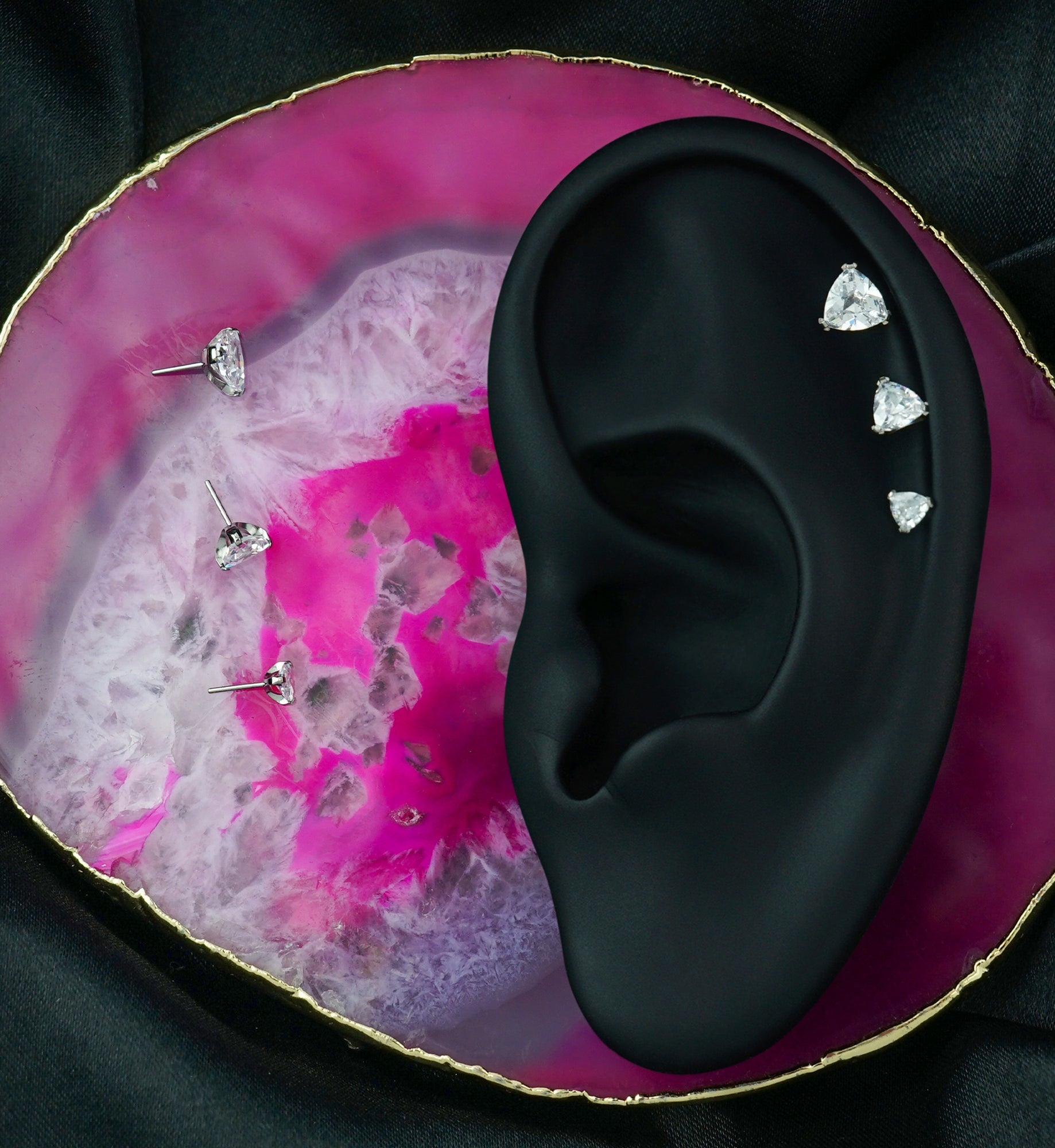 Triangle Trillion Cut Clear CZ Titanium Threadless Top