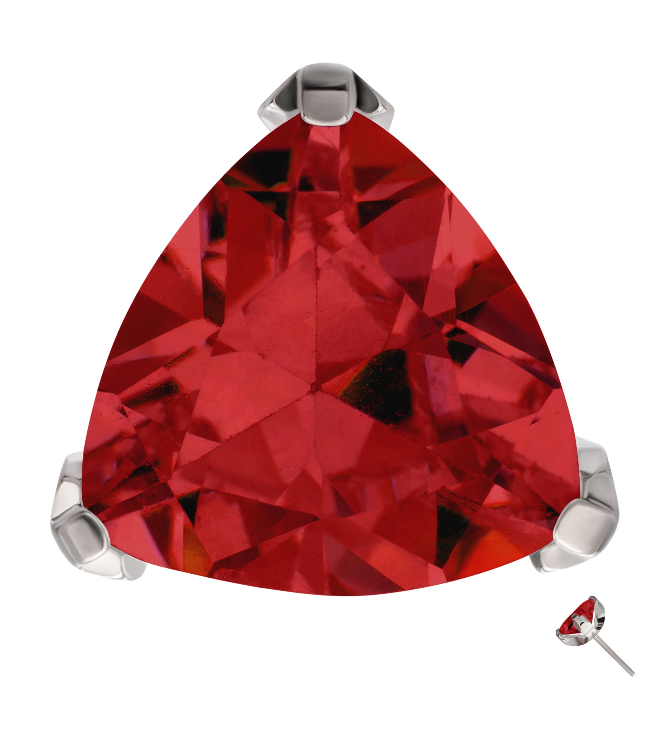Triangle Trillion Cut Red Garnet CZ Titanium Threadless Top