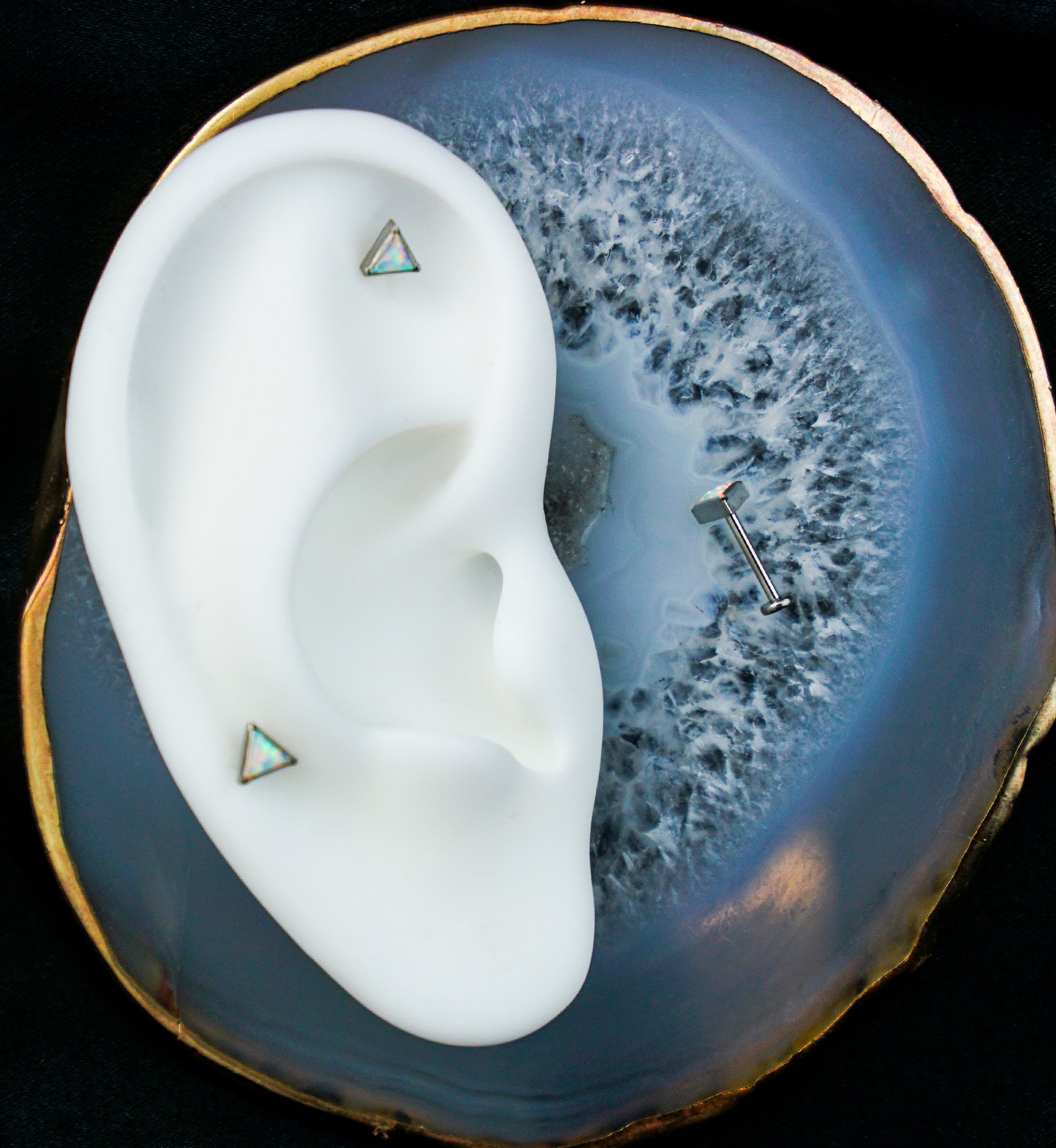 Triangle White Opalite Titanium Threadless Labret