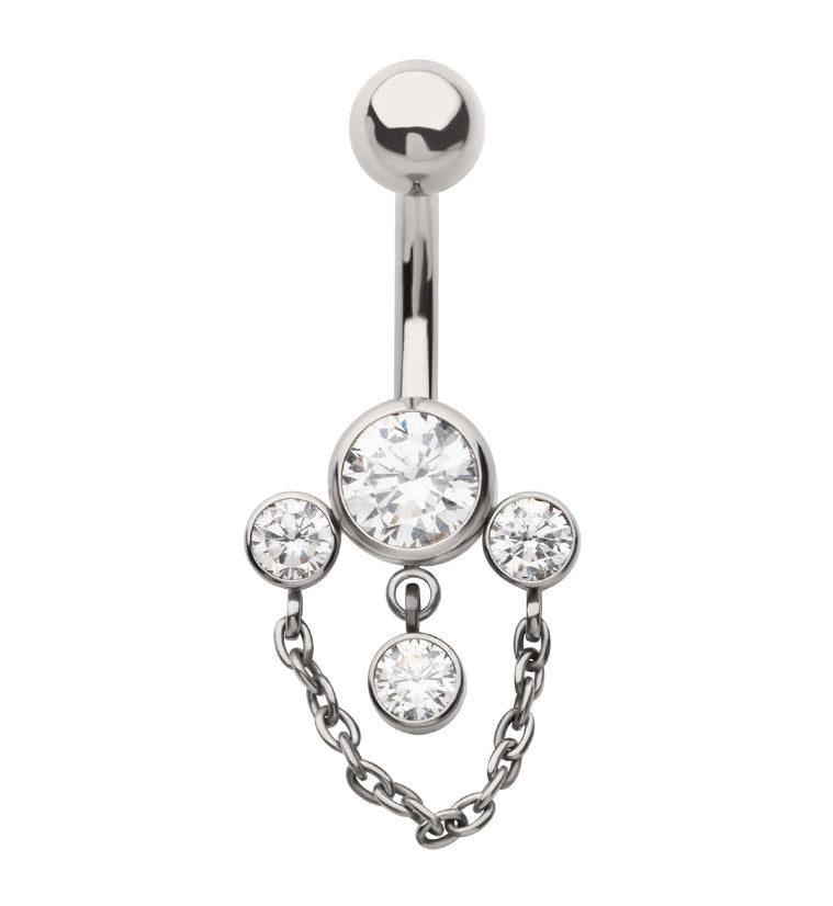 Trifecta Clear CZ Dangle Chain Internally Threaded Titanium Belly Button Ring