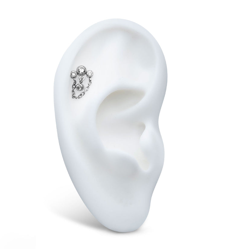 Trifecta Clear CZ Dangle Chain Titanium Threadless Top