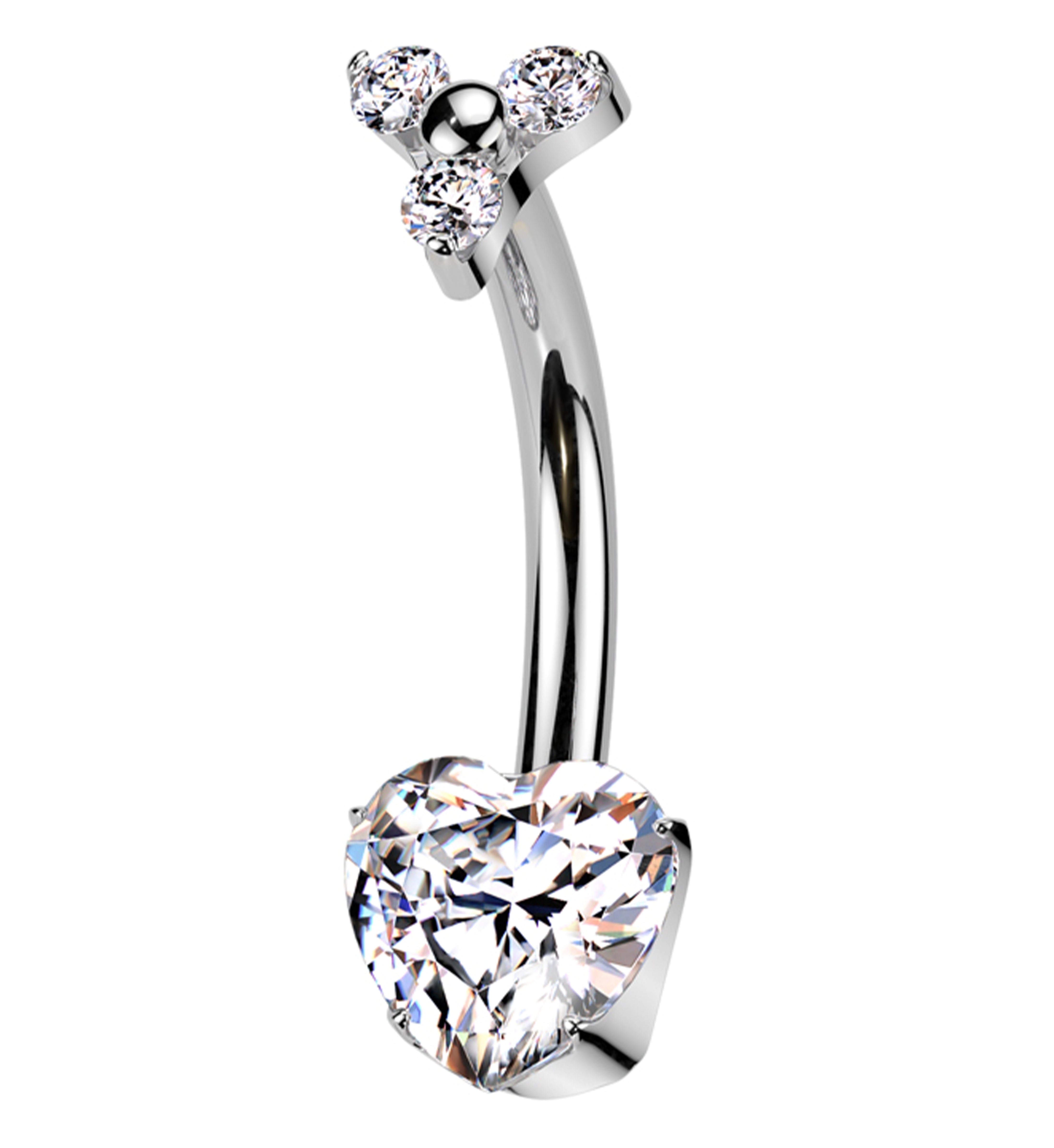 Trinity Heart Clear CZ Titanium Internally Threaded Belly Button Ring