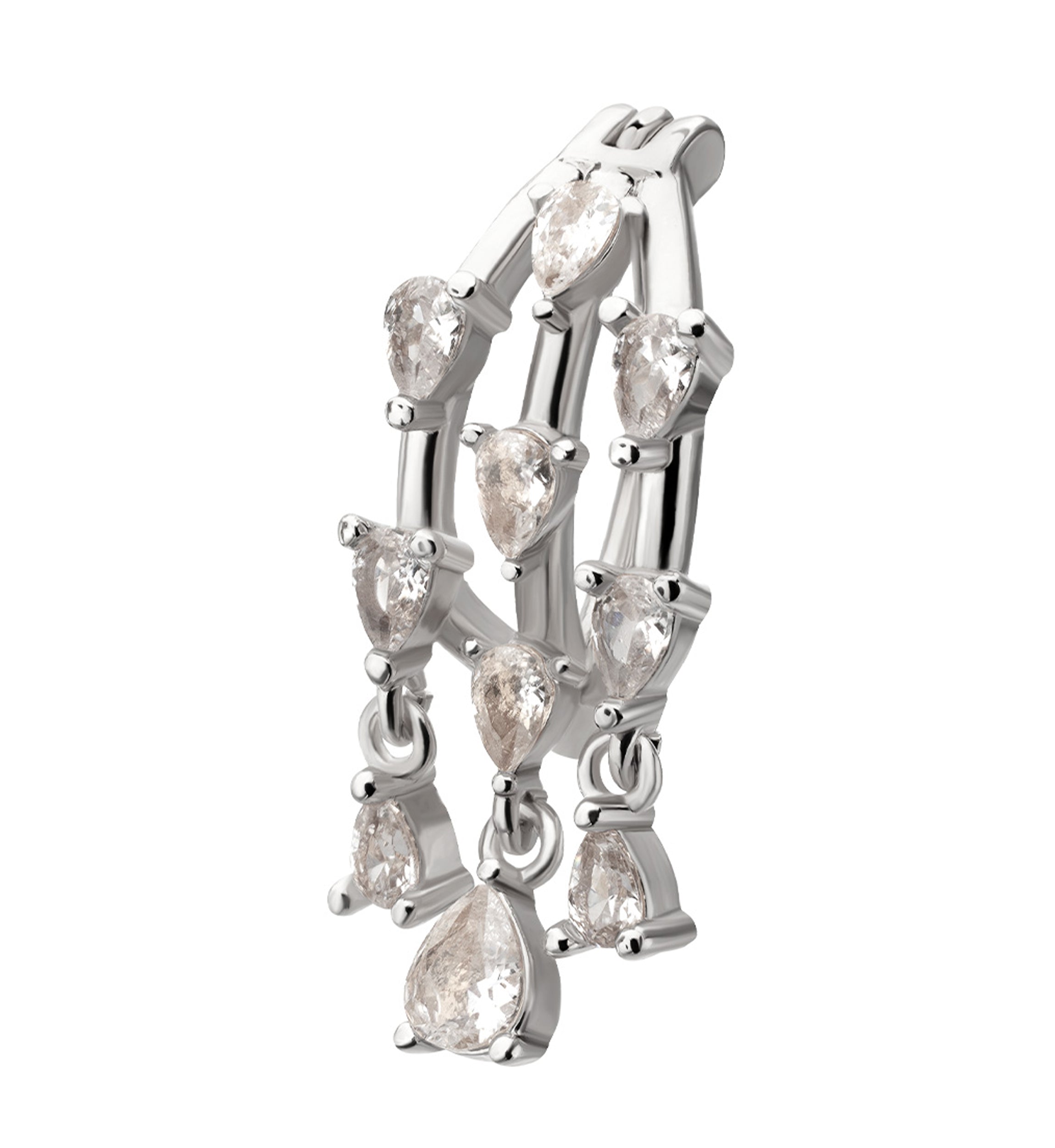 Triple Bar Teardrops Clear CZ Dangle Stainless Steel Hinged Belly Button Ring