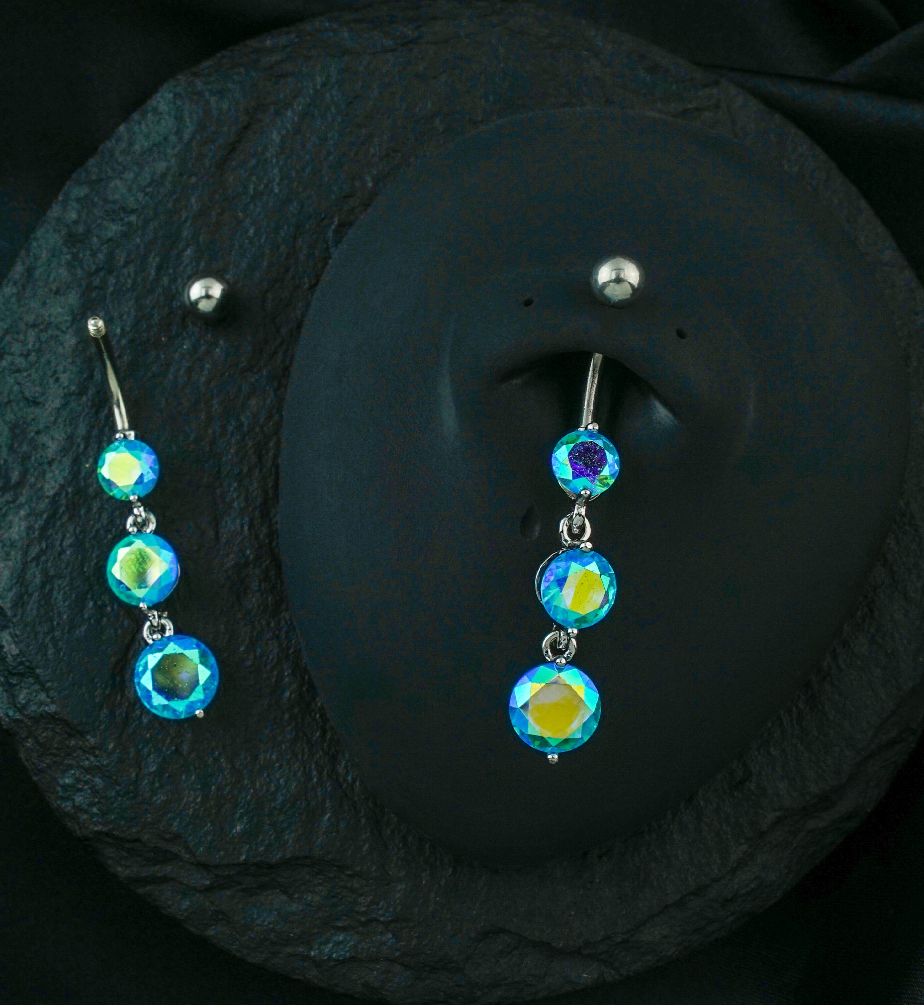 Triple Blue Aurora CZ Dangle Belly Button Ring