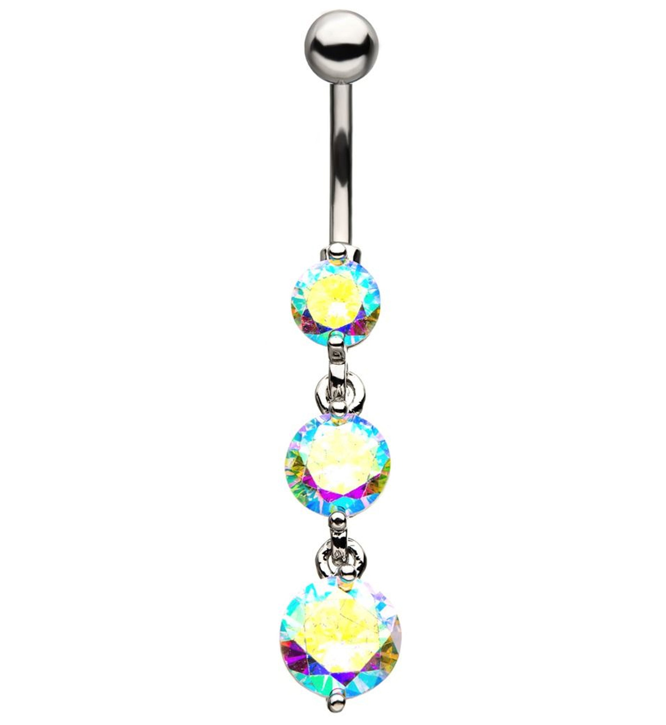Triple Blue Aurora CZ Dangle Belly Button Ring