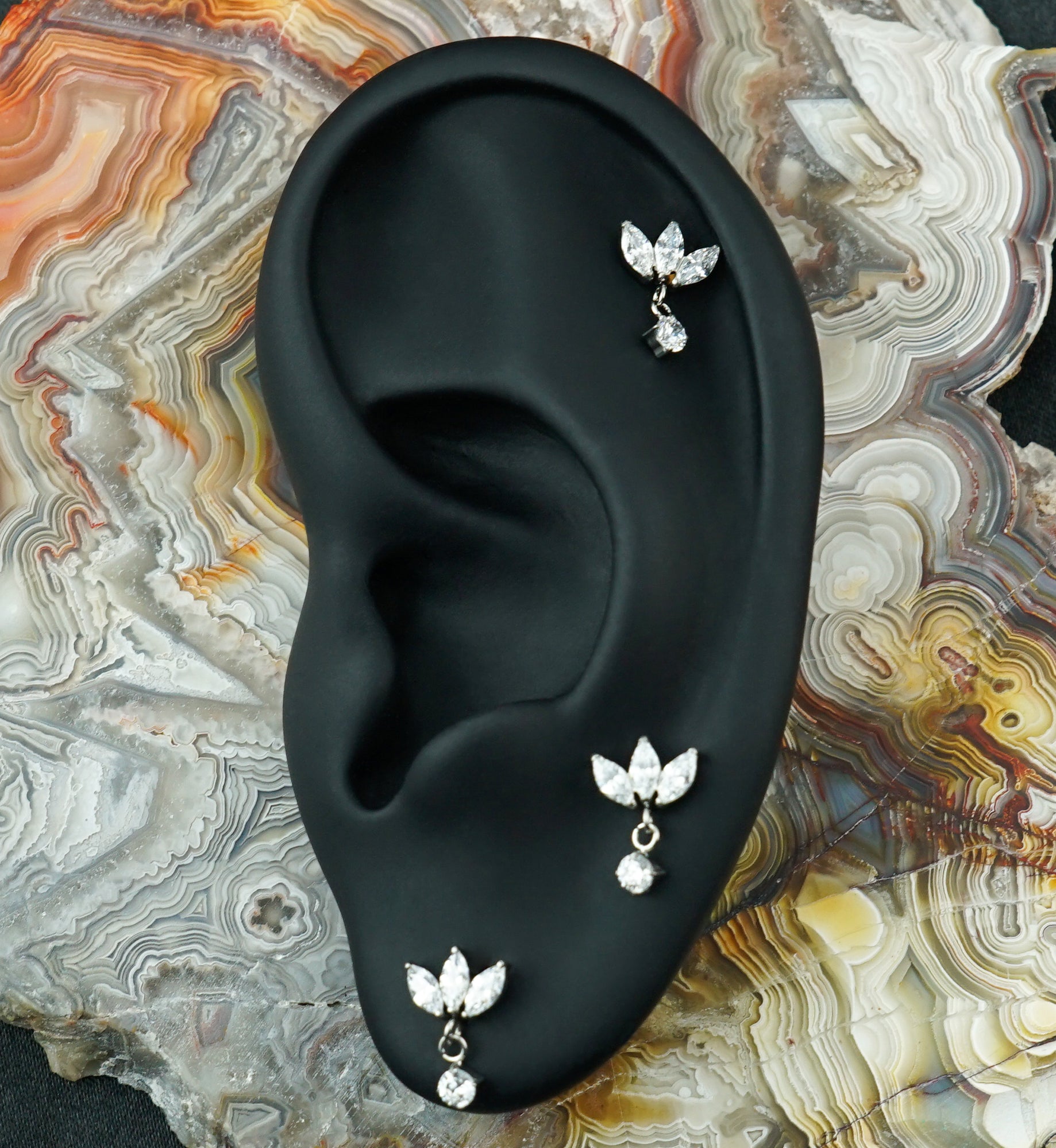 Triple Empress CZ Dangle Titanium Threadless Top