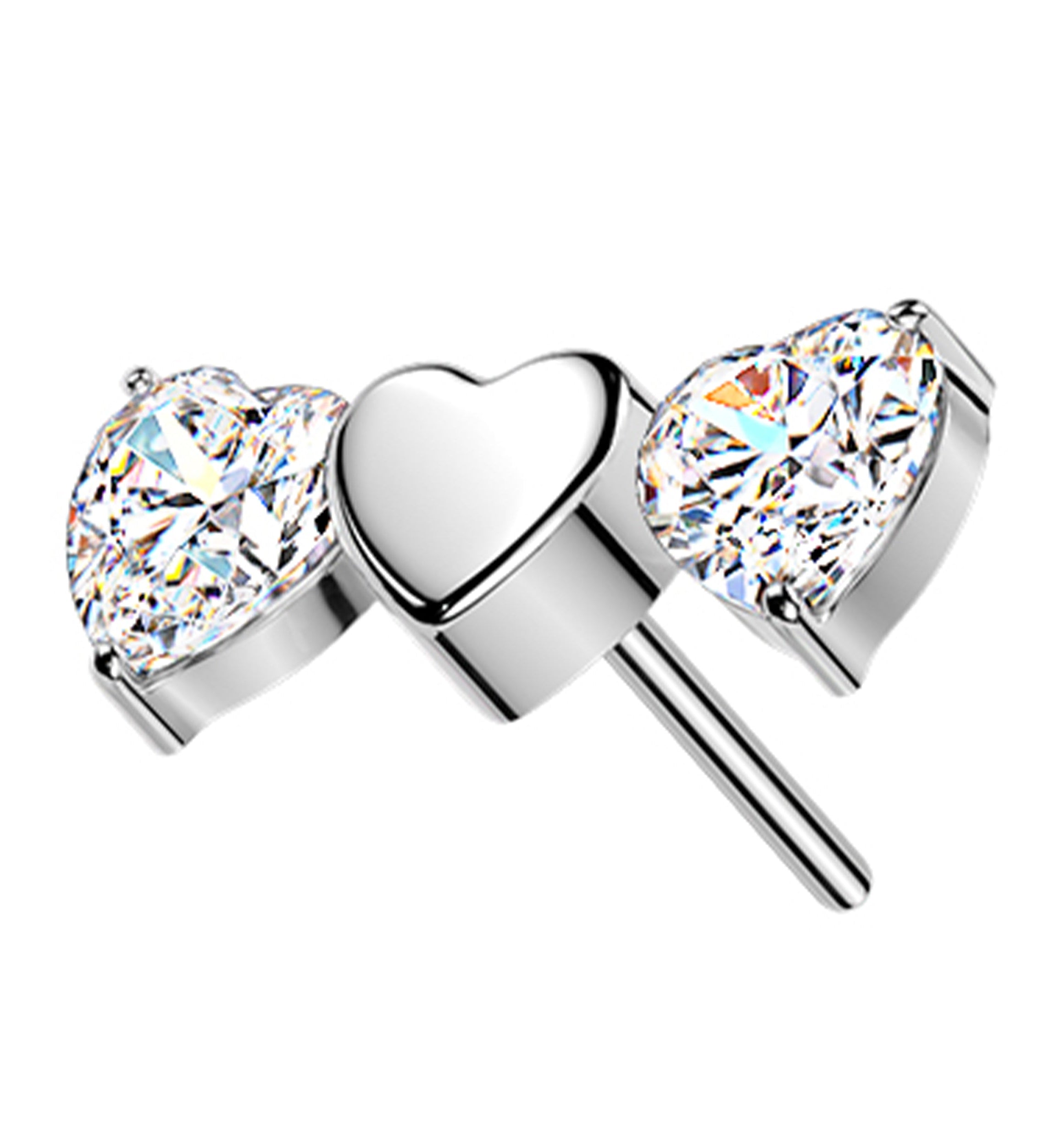 Triple Heart Clear CZ Titanium Threadless Top