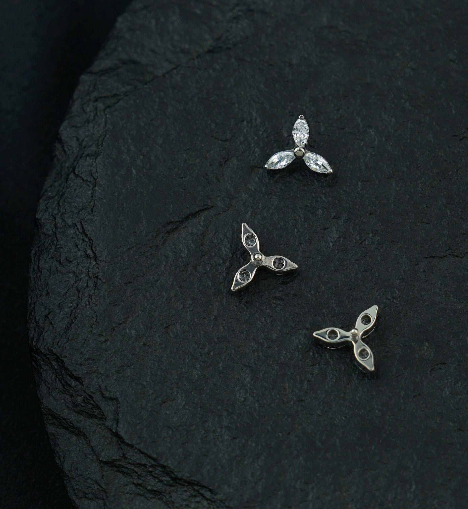 Triple Marquise CZ Titanium Internally Threaded Top