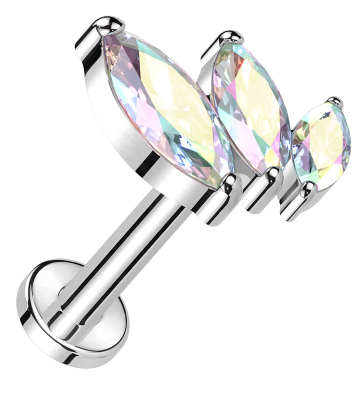 Triple Marquise Rainbow Aurora CZ Titanium Threadless Labret
