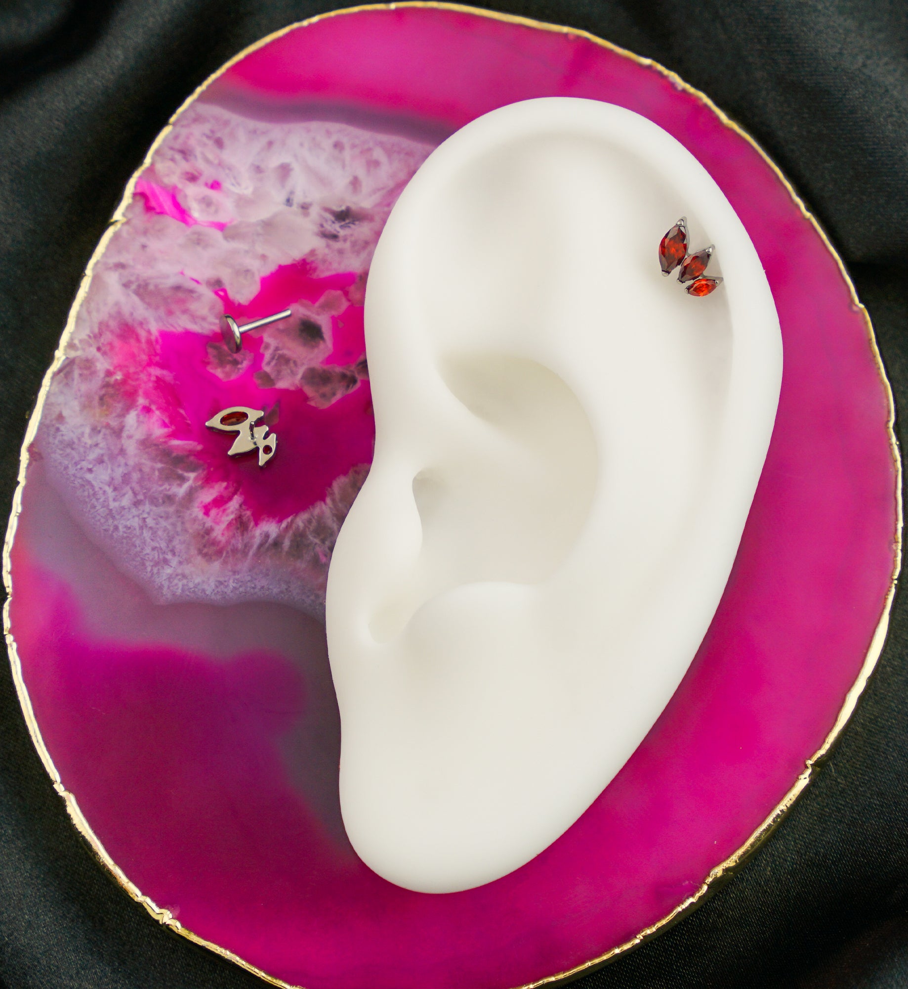 Triple Marquise Red CZ Titanium Threadless Labret