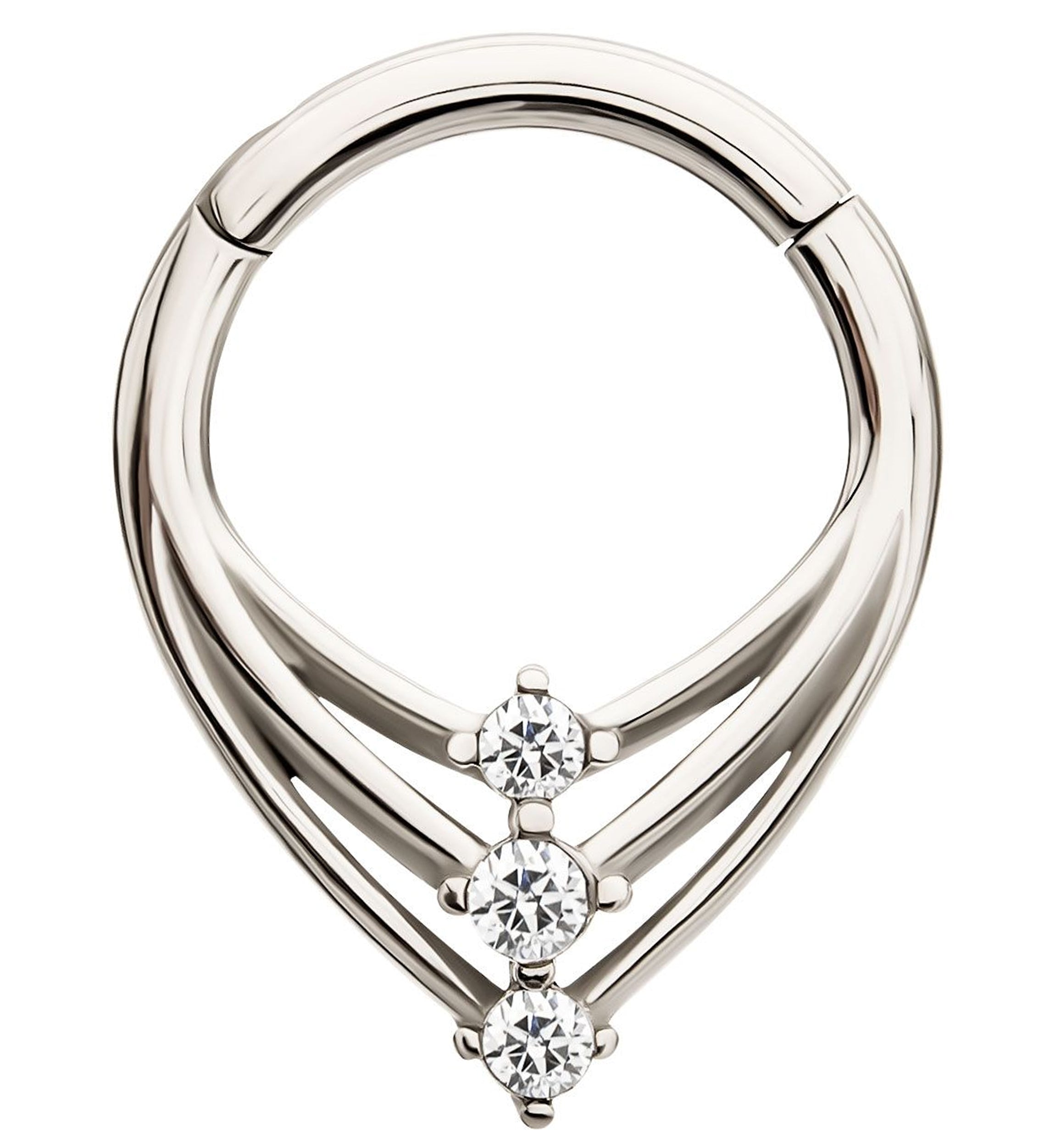 Triple Point Clear CZ Stainless Steel Hinged Segment Ring