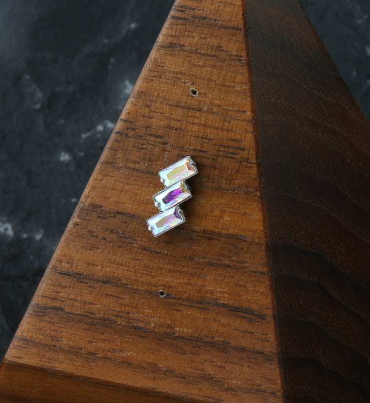 Triple Slant Rainbow Aurora CZ Threadless Titanium Top