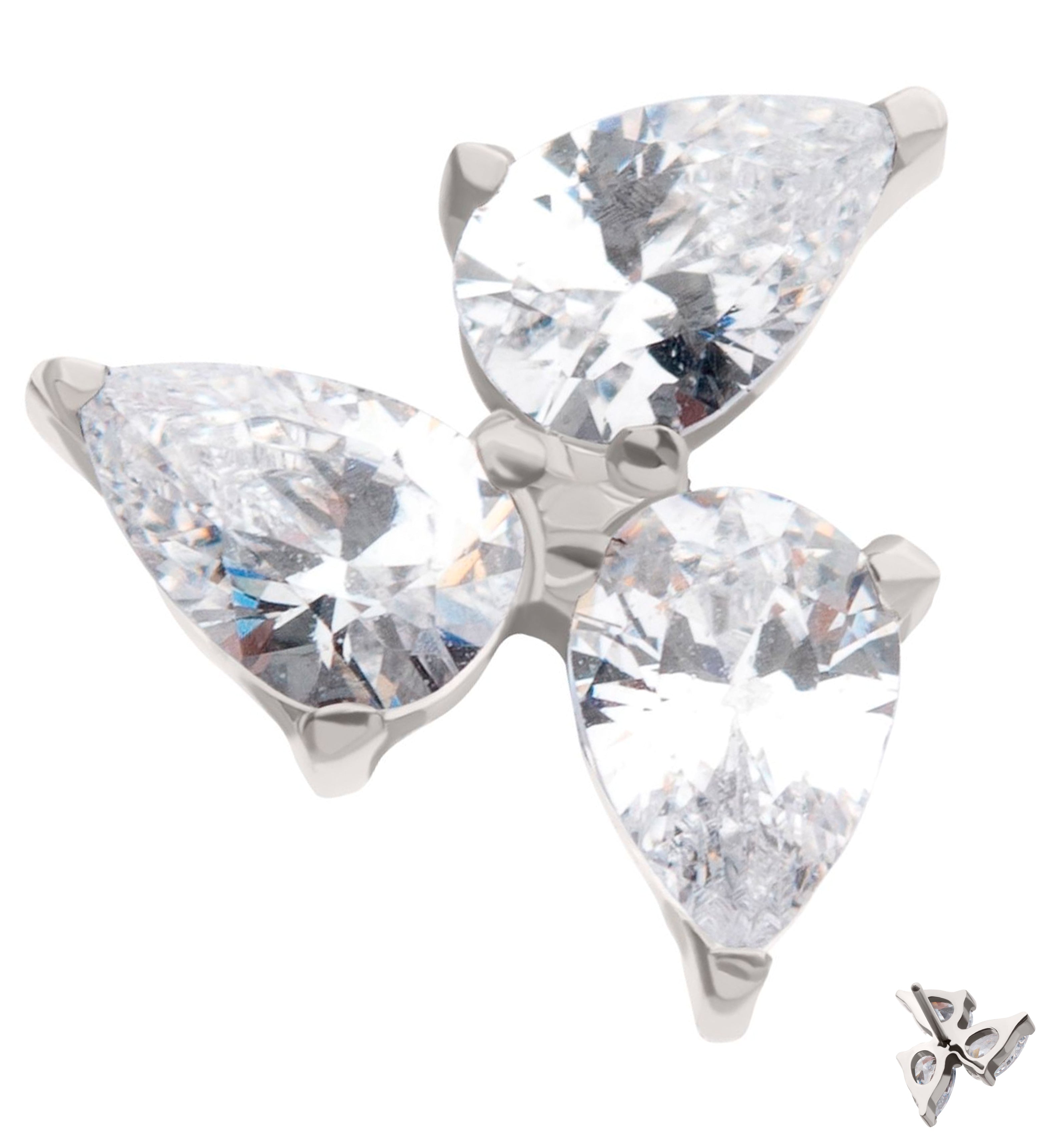 Triple Teardrop Clear CZ Titanium Threadless Top