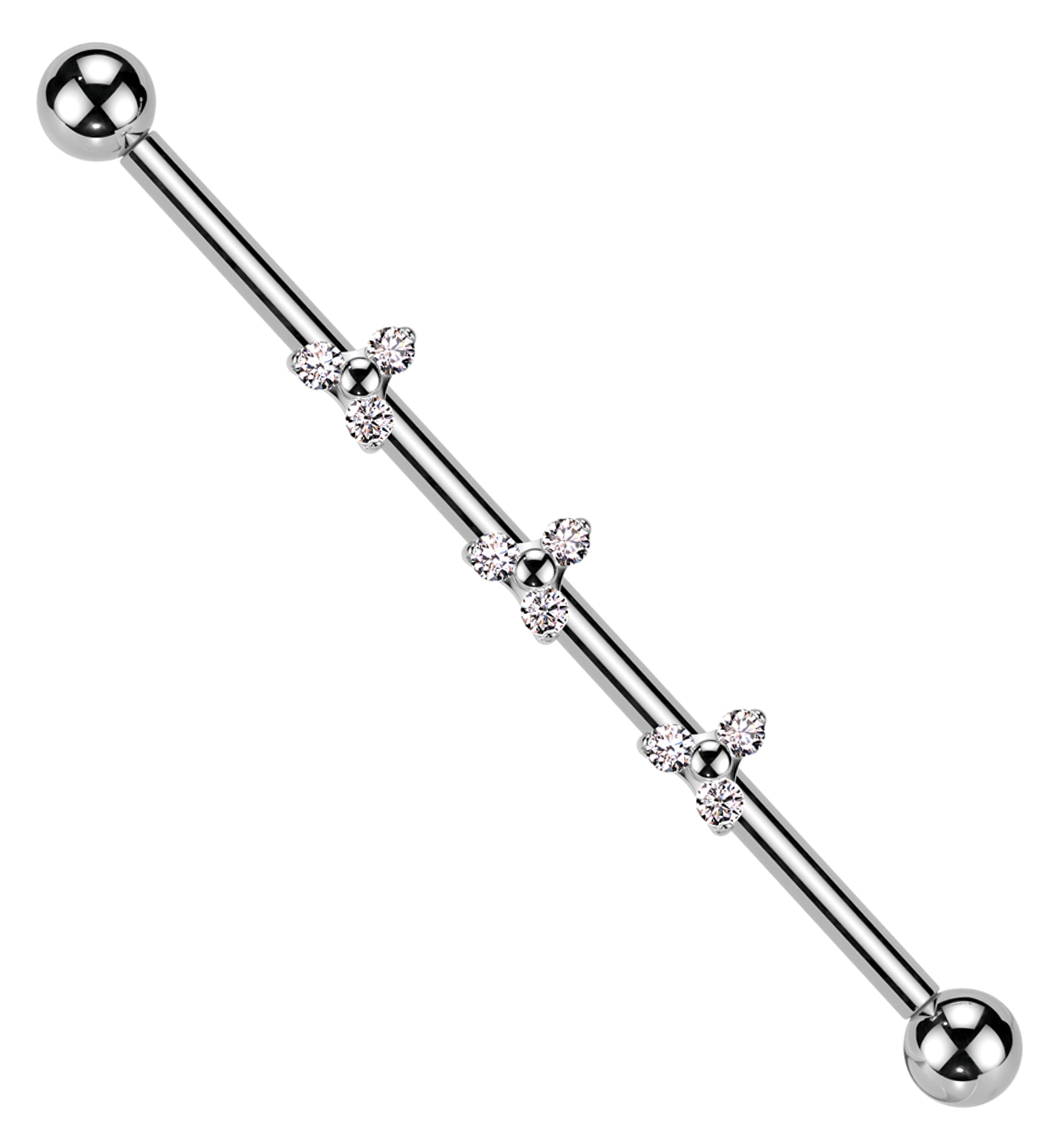 Triple Trinity Clear CZ Internally Threaded Titanium Industrial Barbell