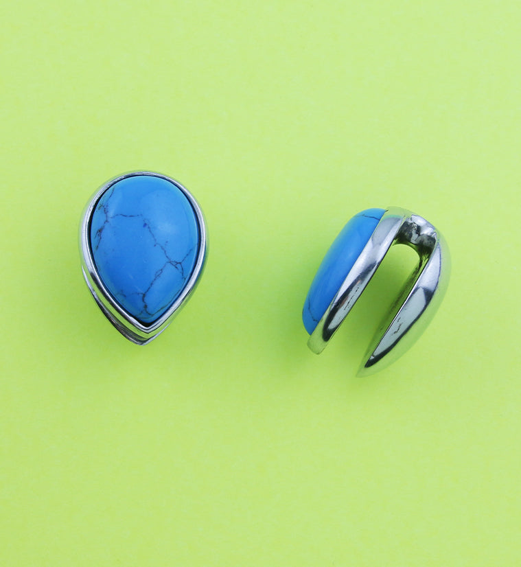 Turquoise Howlite Stone Knuckle White Brass Ear Weights