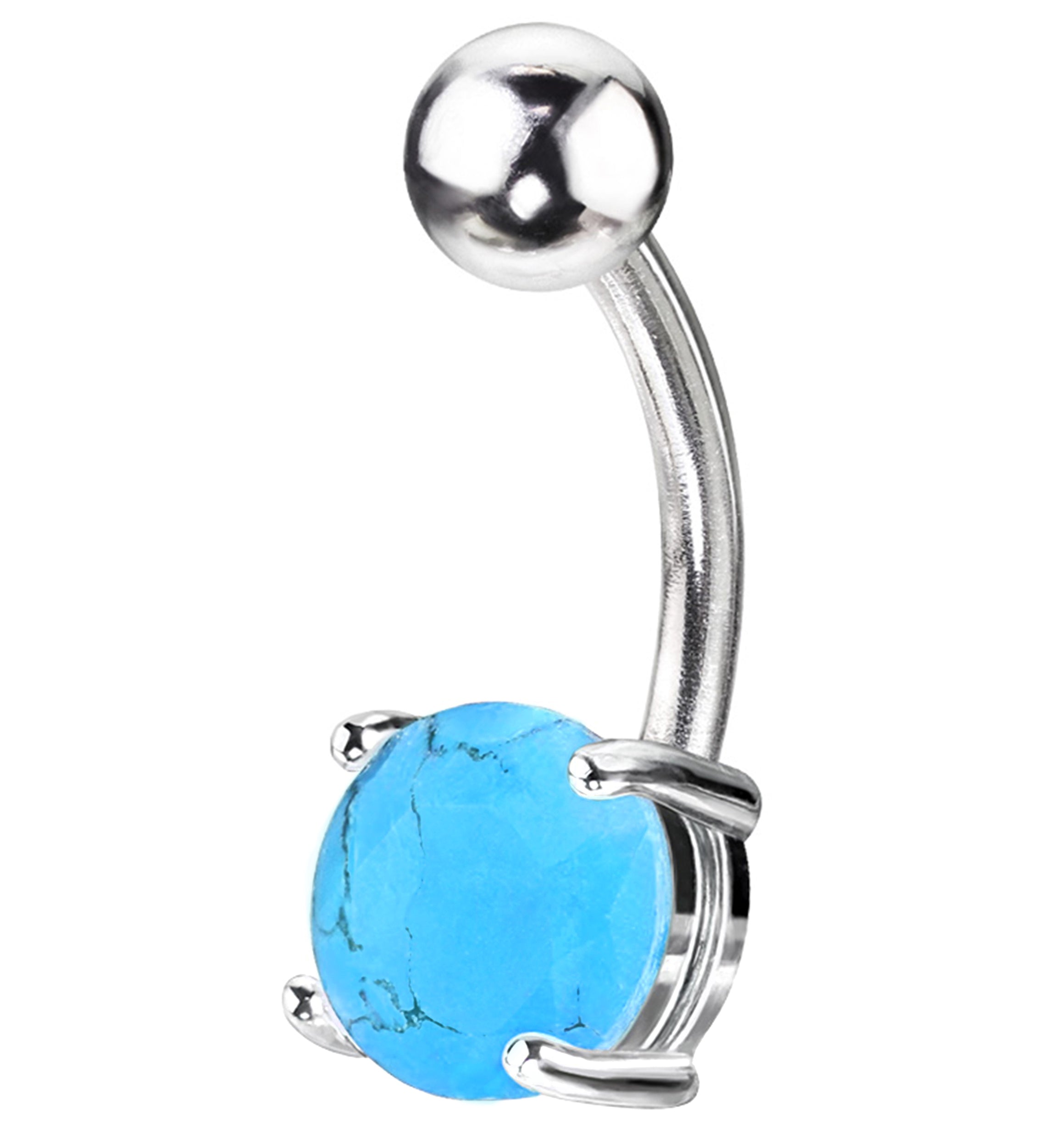 Turquoise Stone Prong Stainless Steel Belly Button Ring