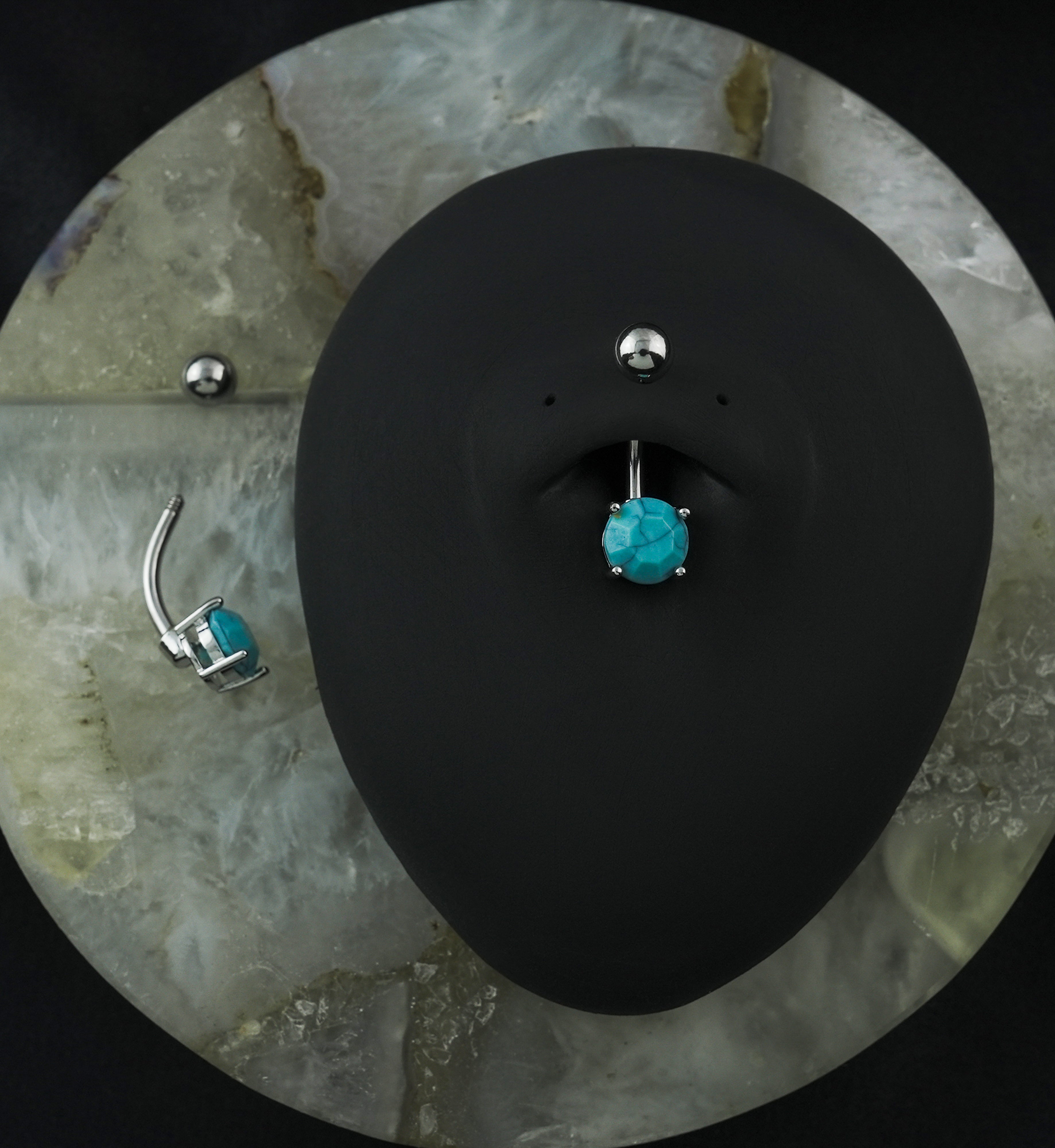 Turquoise Stone Prong Stainless Steel Belly Button Ring