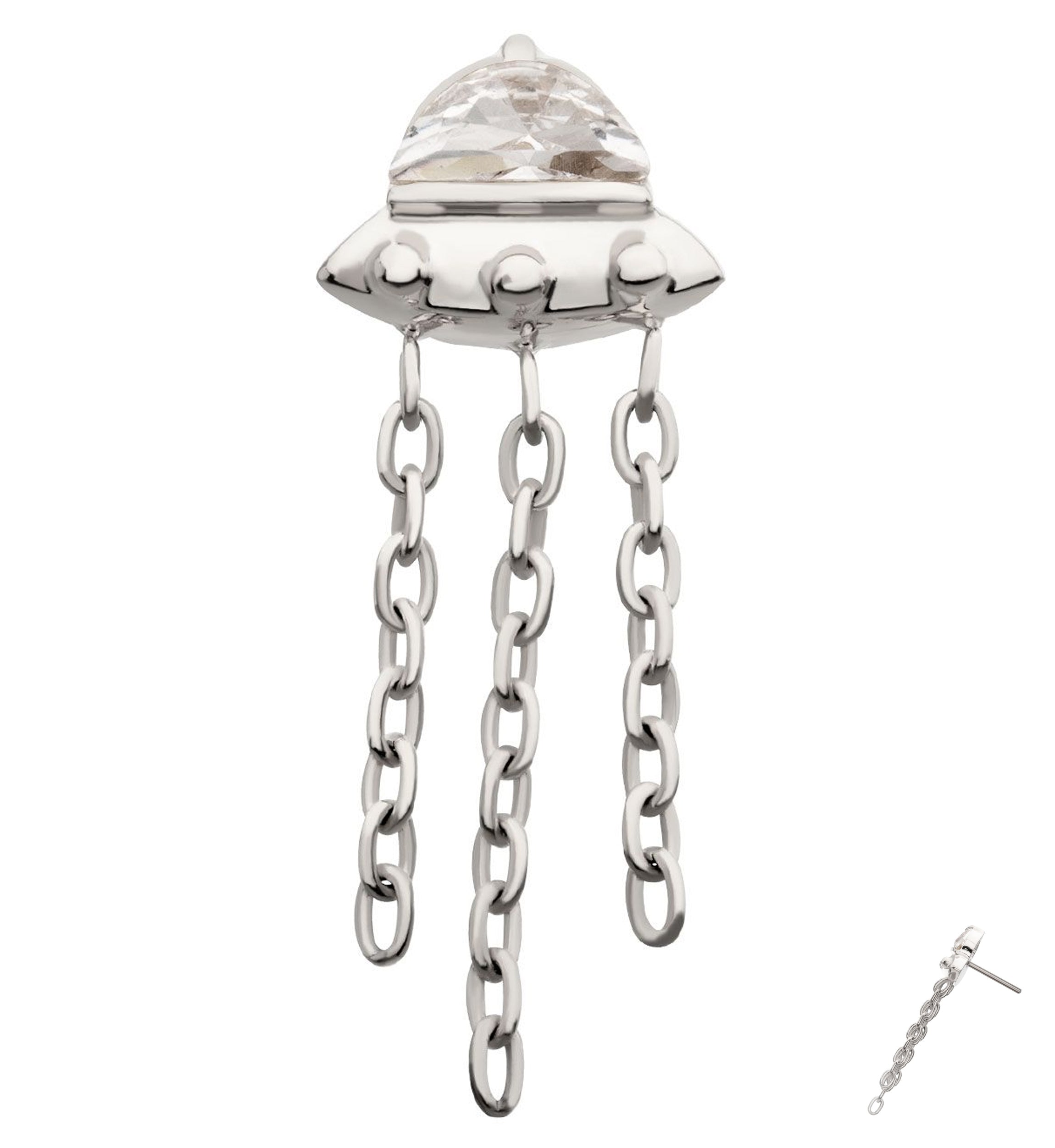 UFO Clear CZ Dangle Chains Titanium Threadless Top