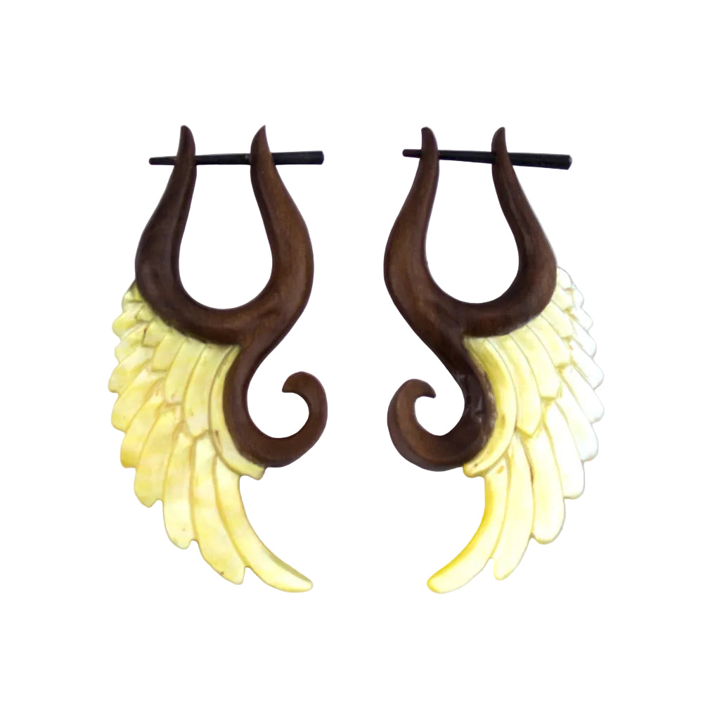 Mother Of Pearl Wing Wood Post Earrings