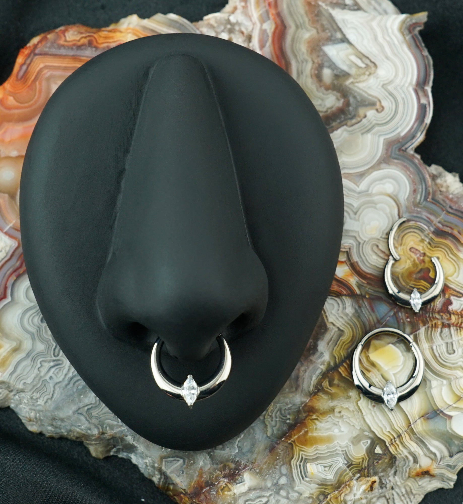 Vast Marquise CZ Titanium Hinged Segment Ring