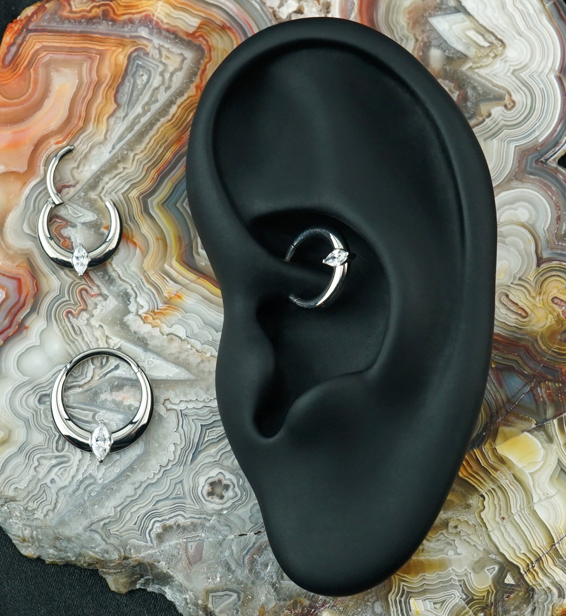 Vast Marquise CZ Titanium Hinged Segment Ring