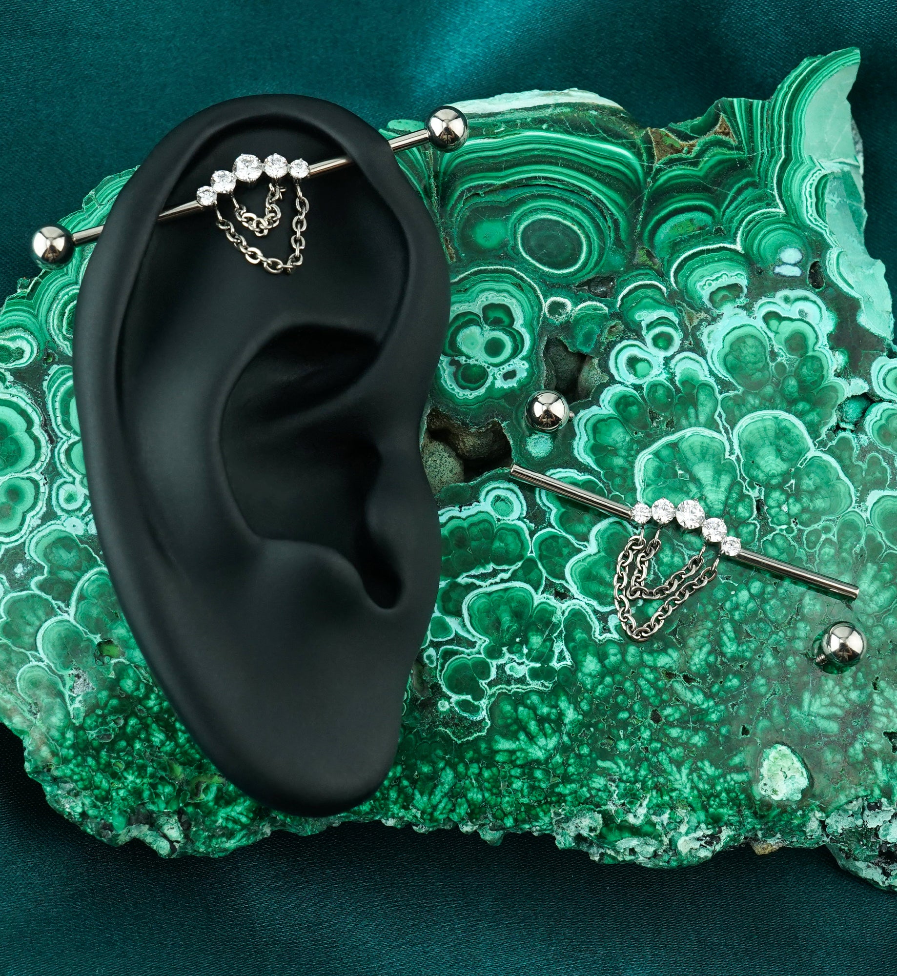 Vault Clear CZ Chain Double Dangle Internally Threaded Titanium Industrial Barbell