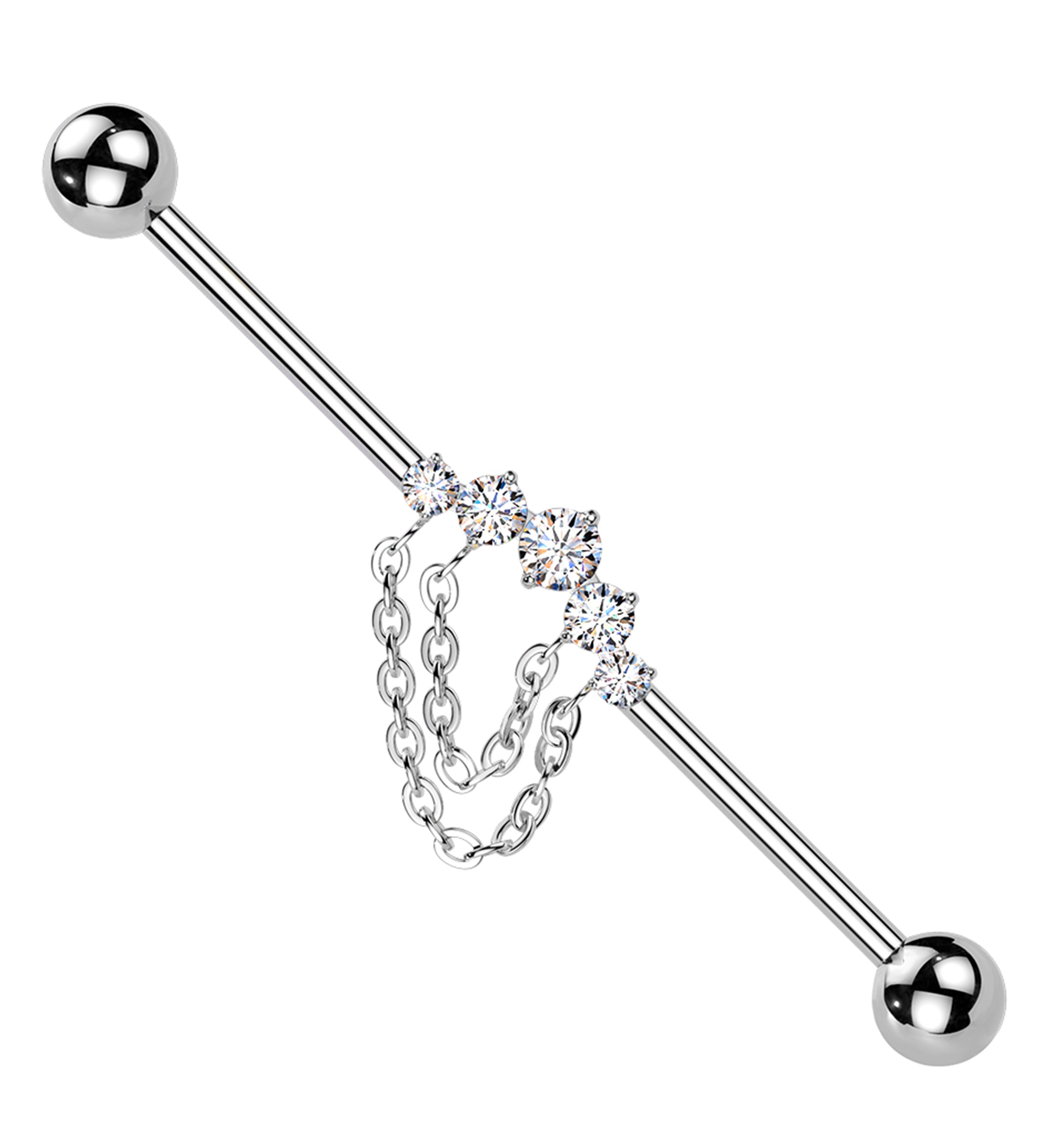 Vault Clear CZ Chain Double Dangle Internally Threaded Titanium Industrial Barbell