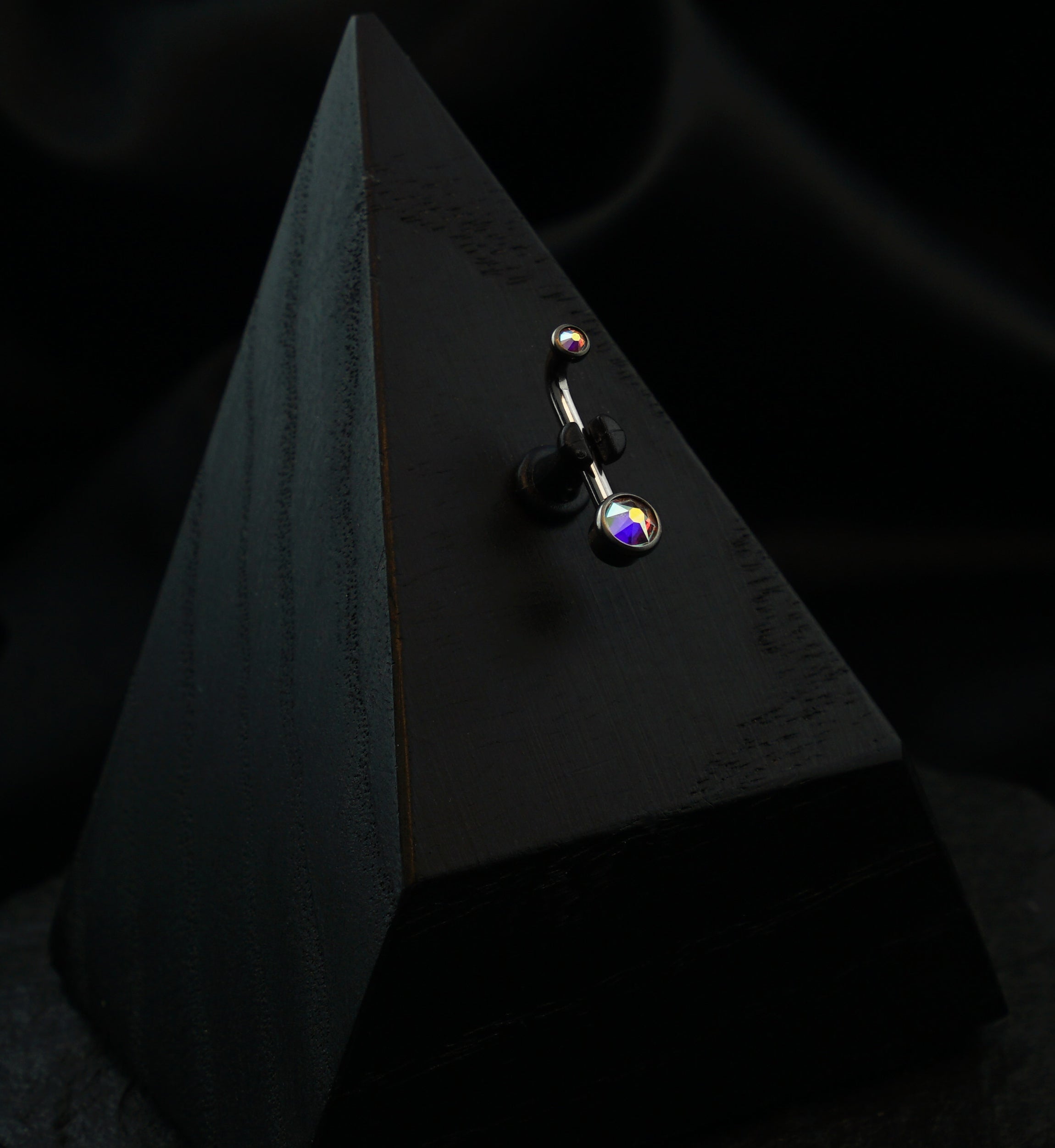 Vertical Clitoral Hood Double Rainbow Aurora CZ Bar