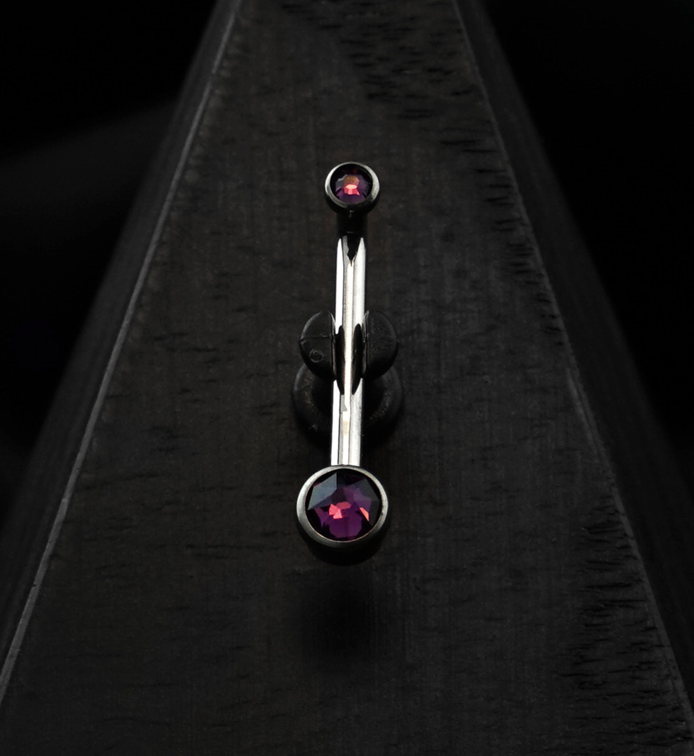 Vertical Clitoral Hood Double Tanzanite CZ Bar