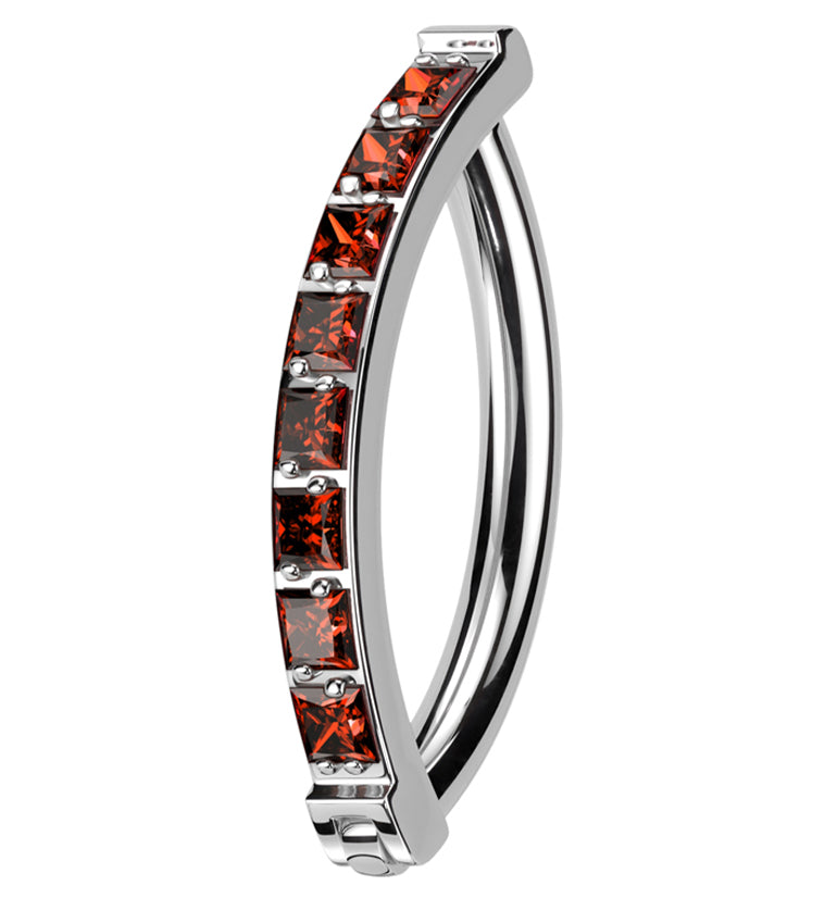 Vertical Red CZ Titanium Hinged Segment Ring