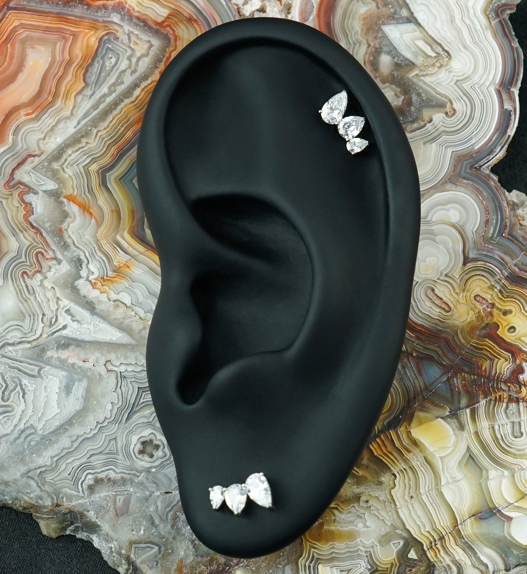 Waning Teardrop CZ Titanium Threadless Top