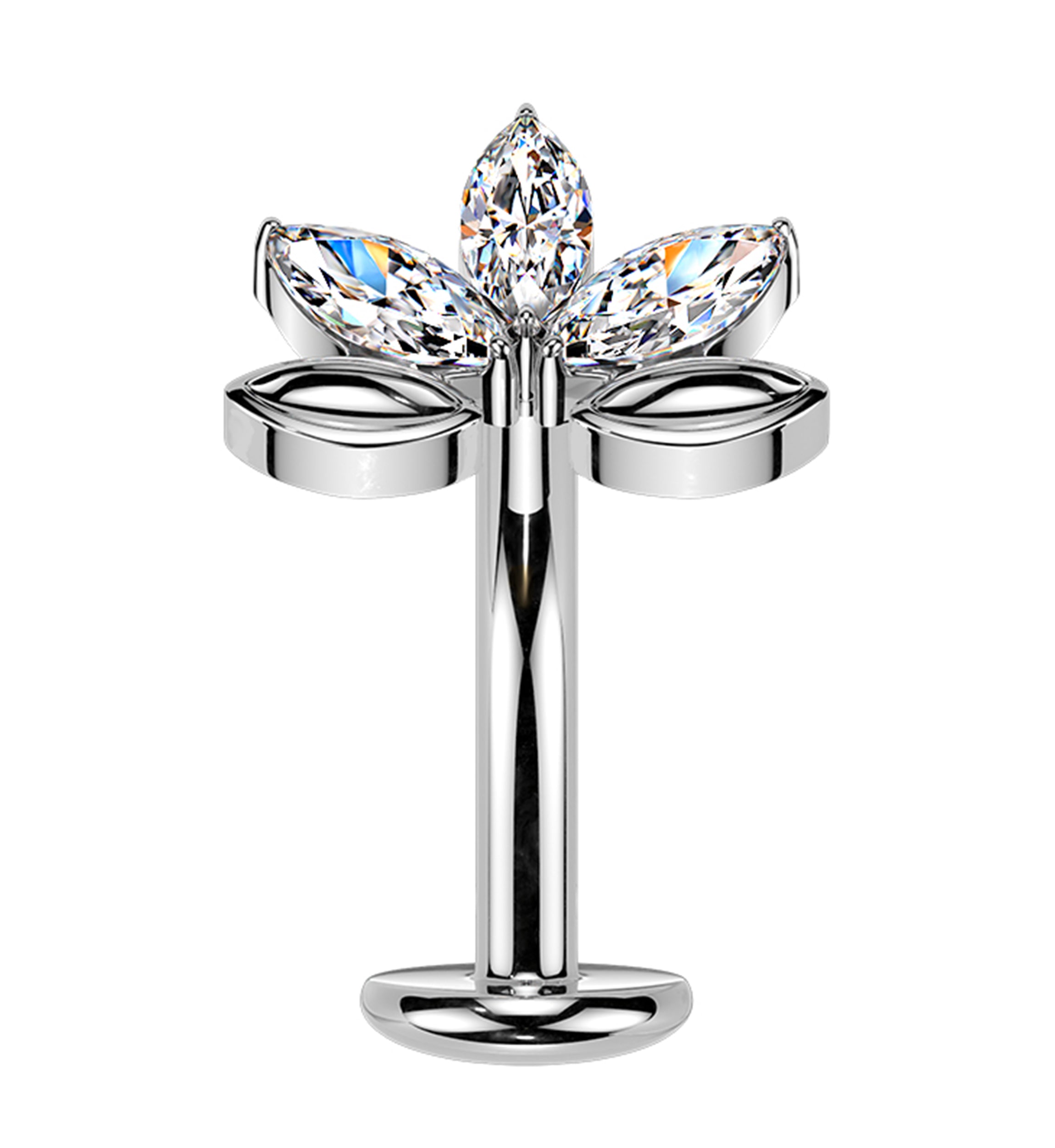 Water Lily Clear CZ Titanium Threadless Floating Belly Button Ring