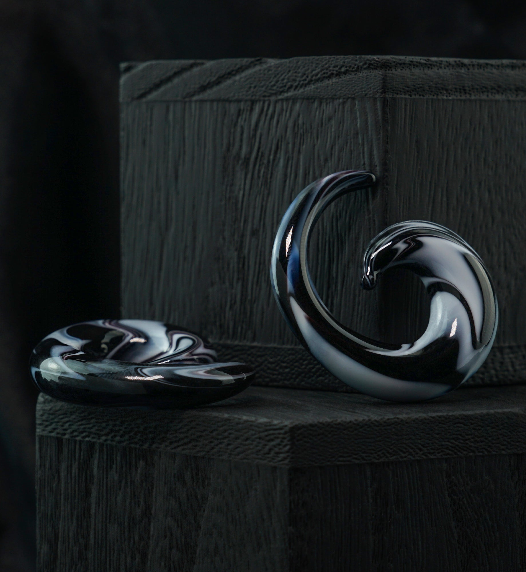 White & Black Swirl Glass Spirals