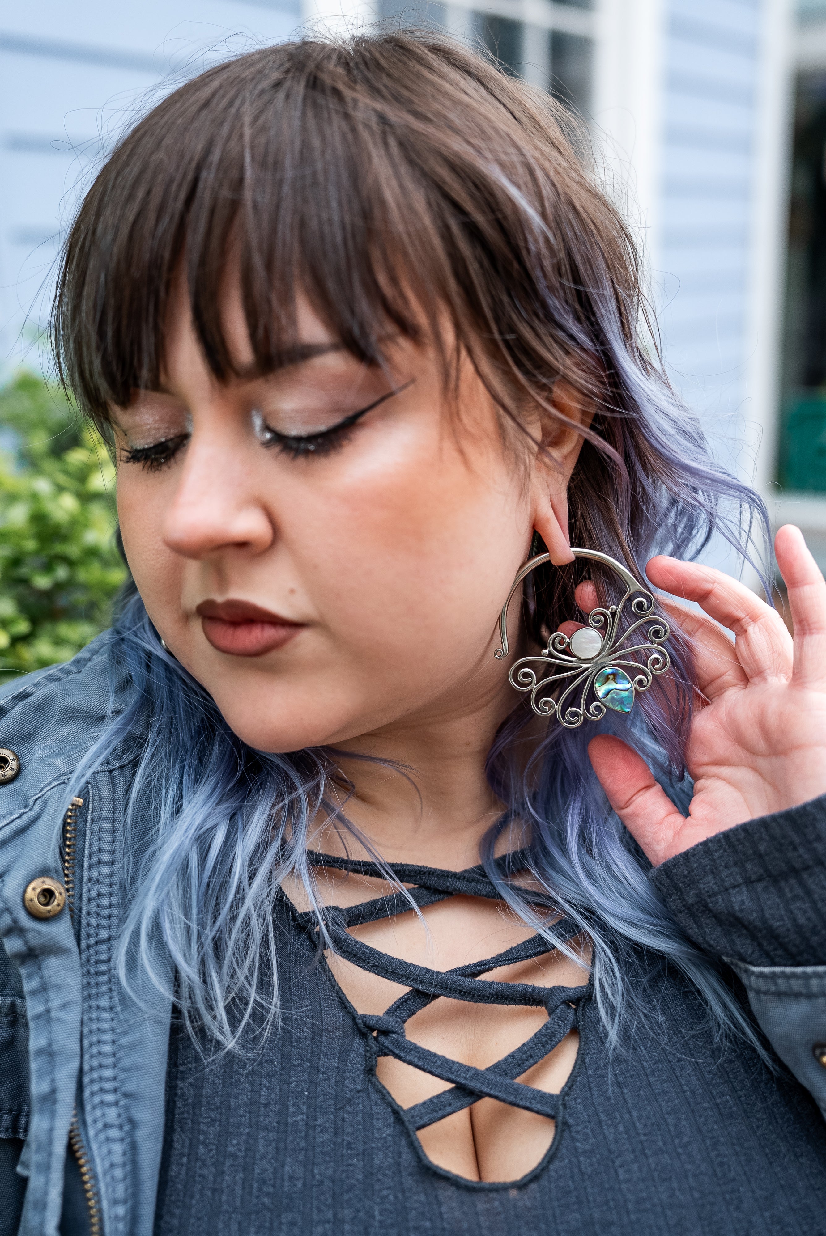 White Brass Butterfly Earrings With Abalone Shell Inlay