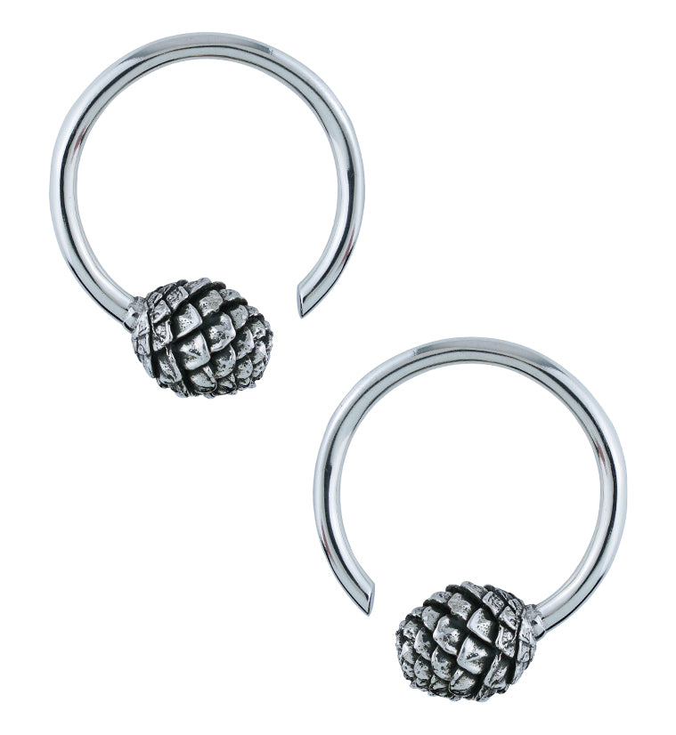 White Brass Pine Cone Hoop Ear Weights