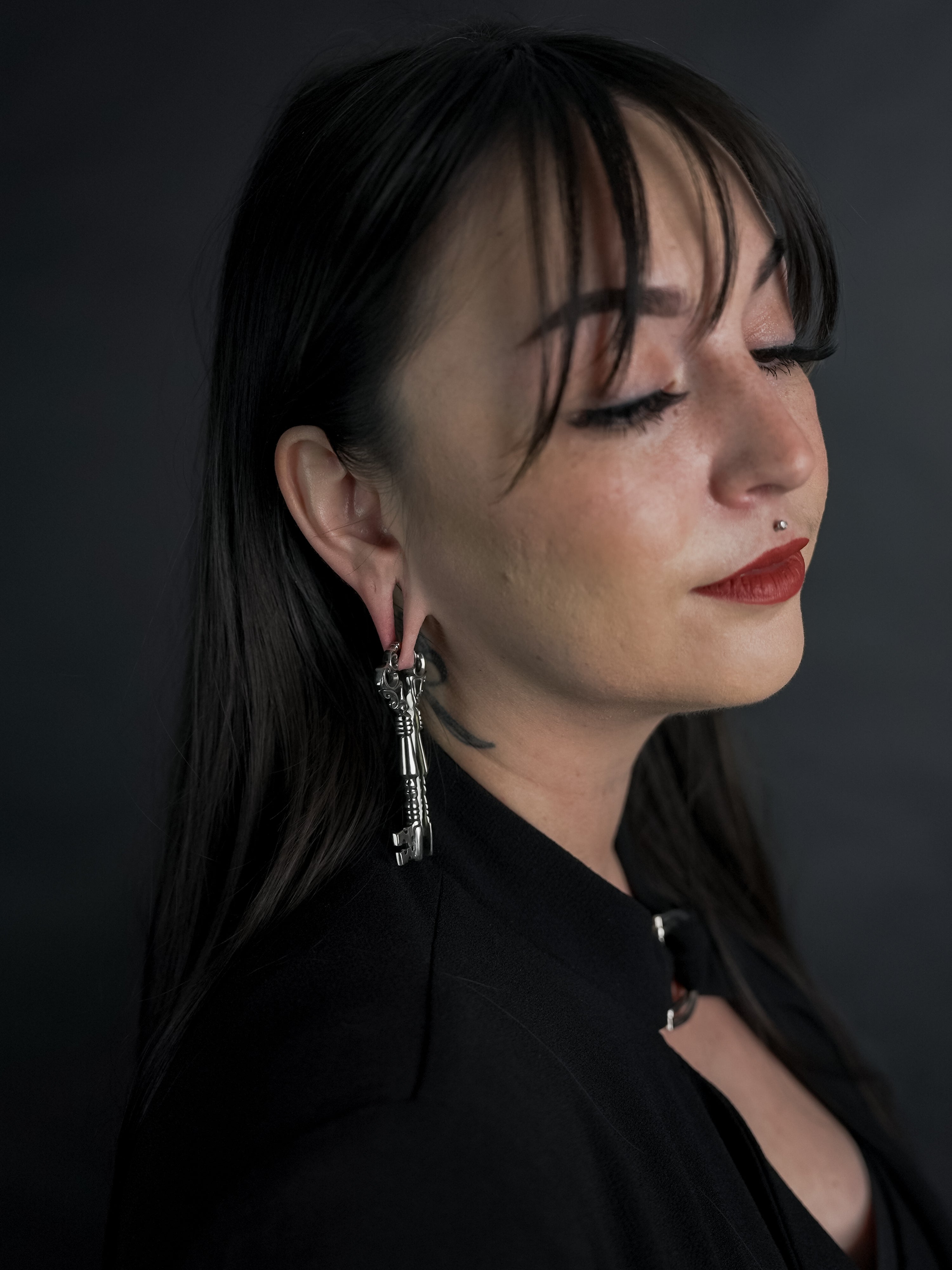 White Brass Skeleton Key Ear Weights