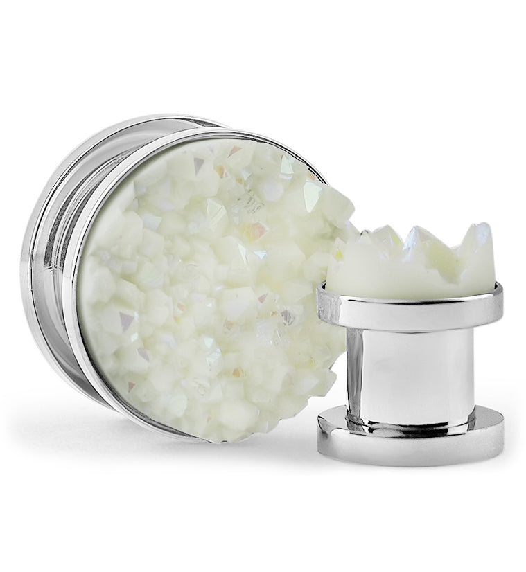 White Druzy Stone Stainless Steel Plugs