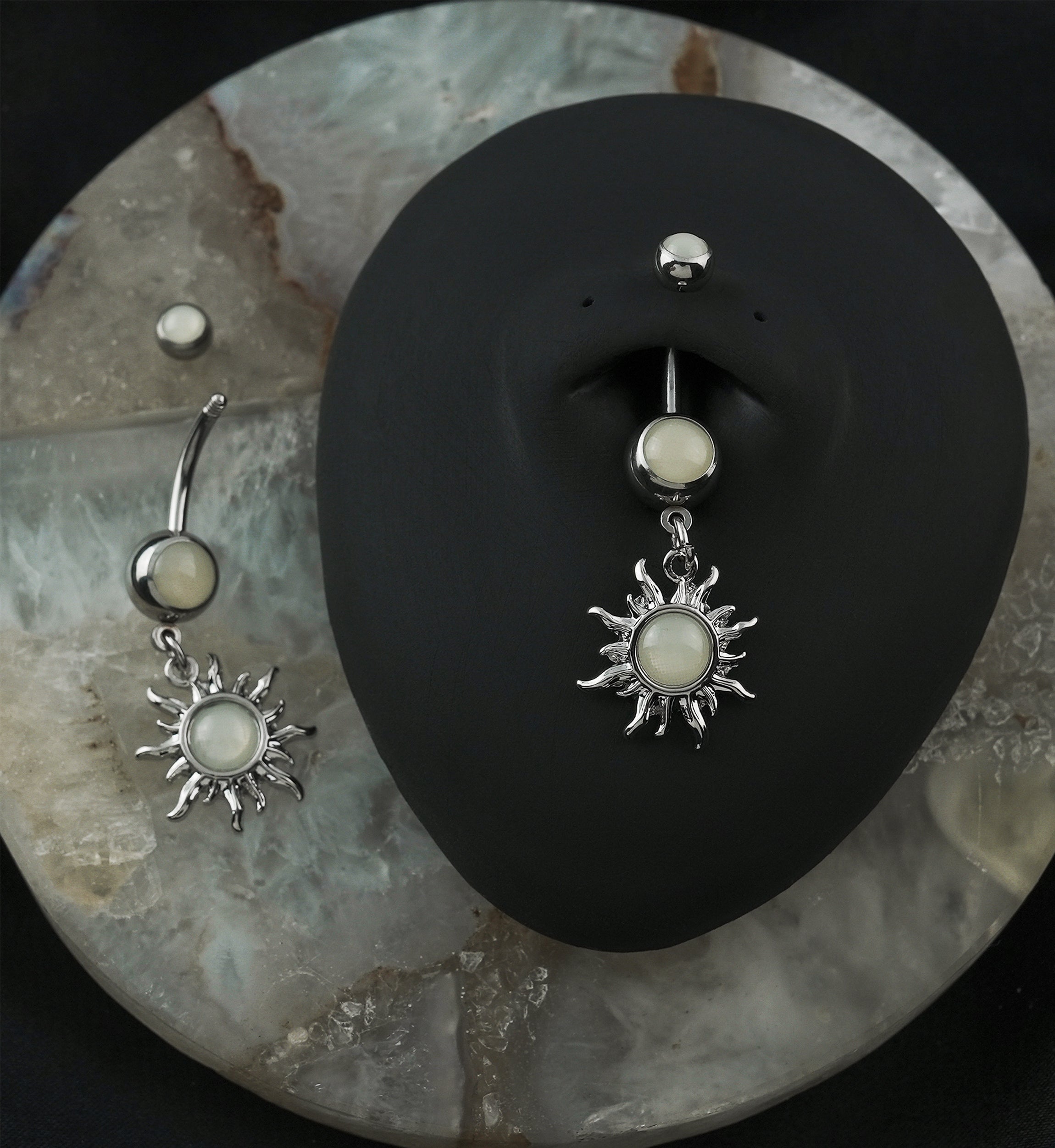 White Escent Solar Sun Belly Ring