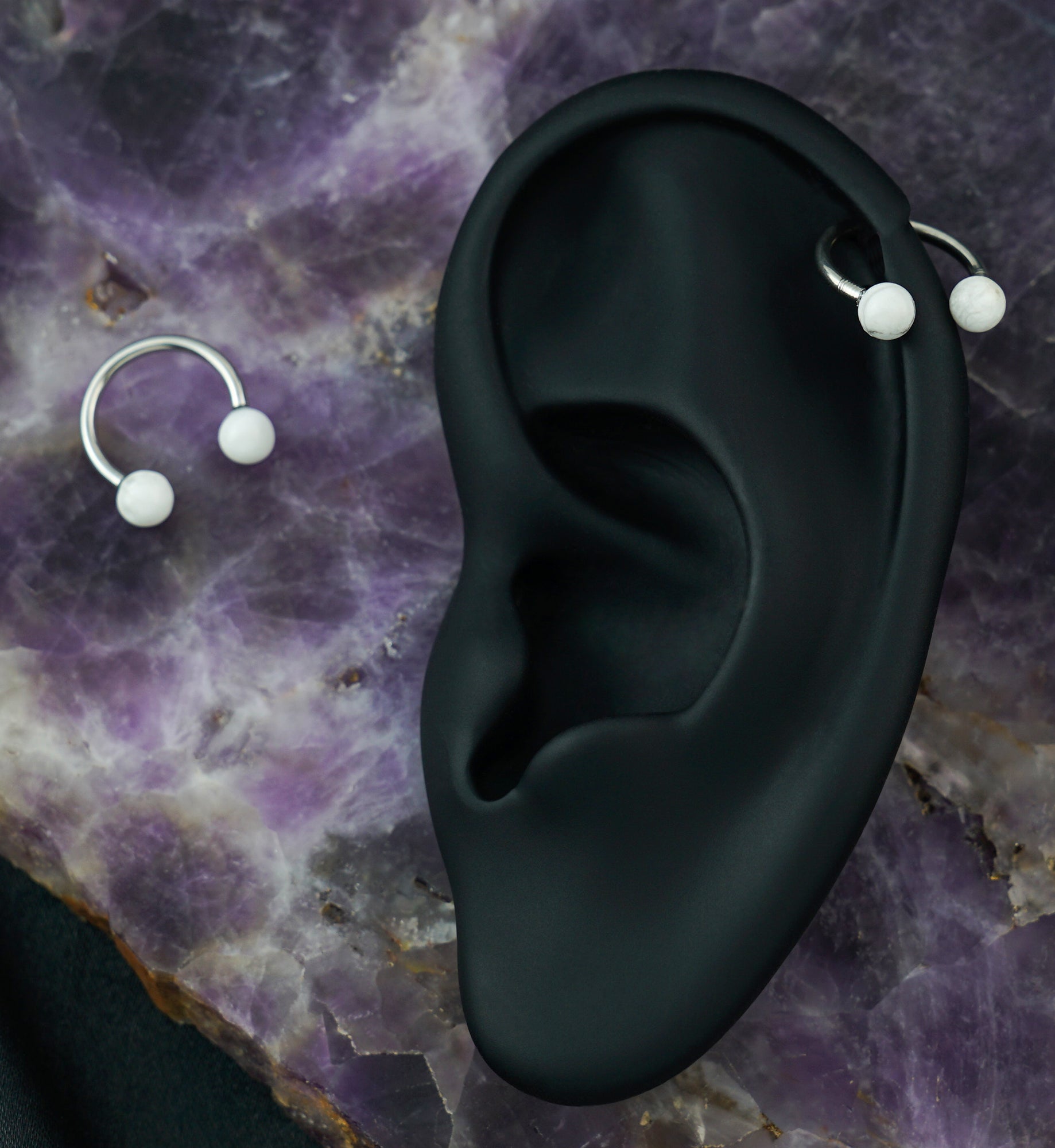 White Howlite Stone Circular Barbell