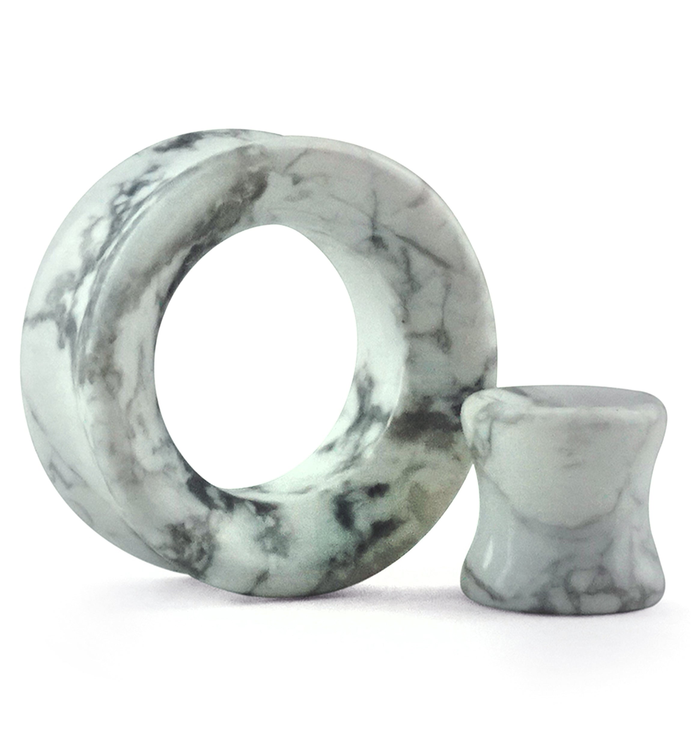 White Howlite Stone Double Flare Tunnels