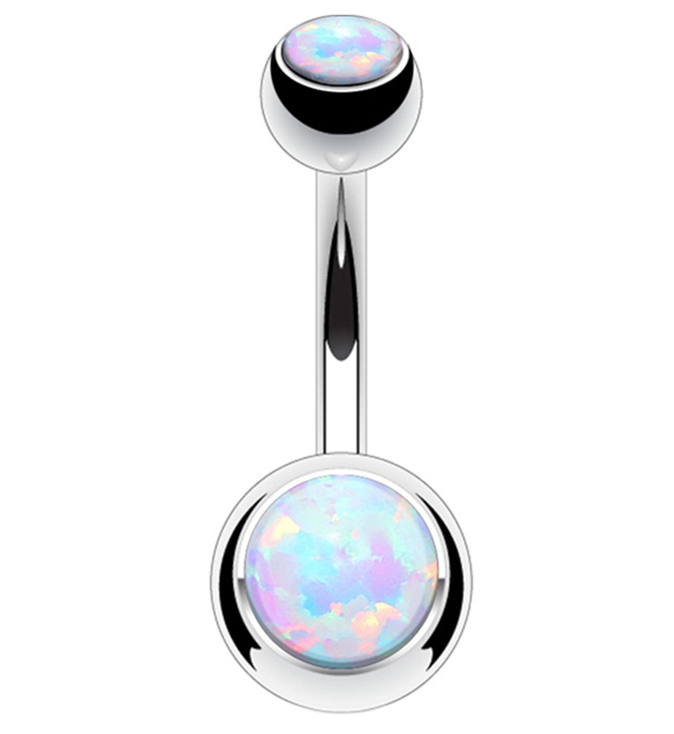 White Opal Stainless Steel Belly Button Ring