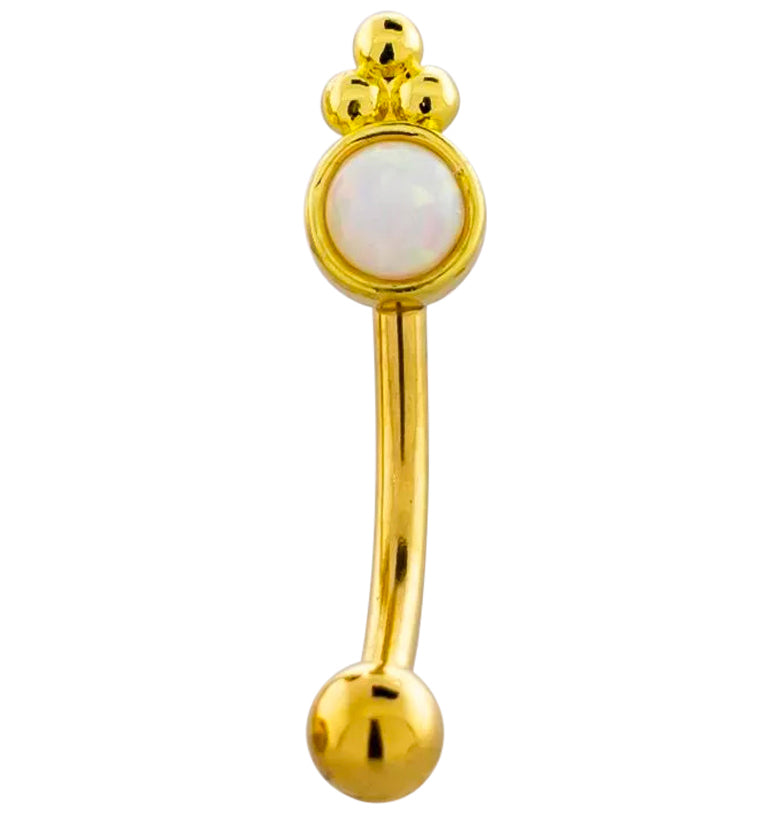 Gold PVD Beaded White Opalite Stainless Steel Curved Barbell