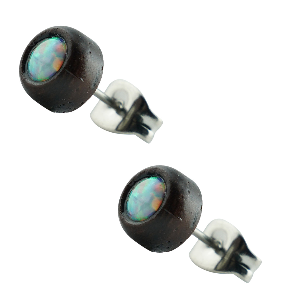 White Opalite Inlay Wooden Stainless Steel Stud Earrings