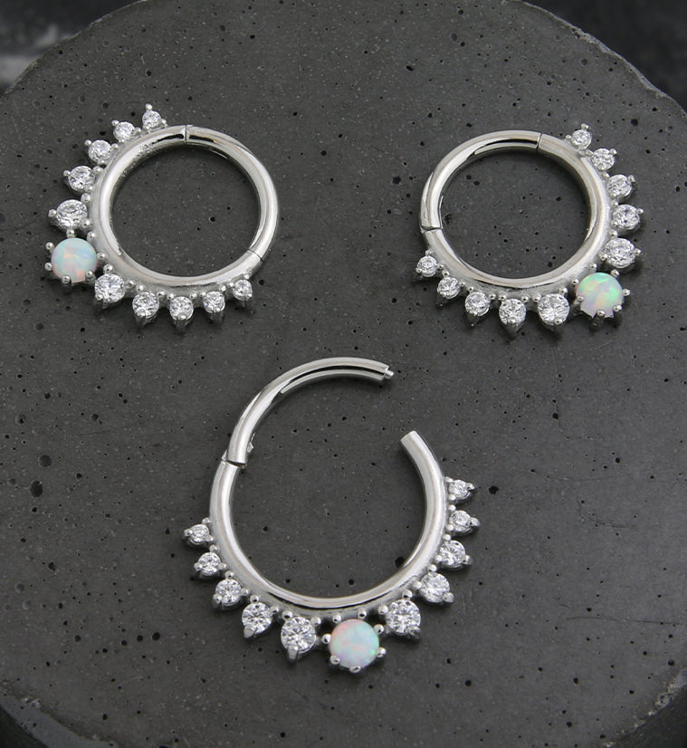 White Opalite Lucid Stainless Steel Hinged Segment Ring