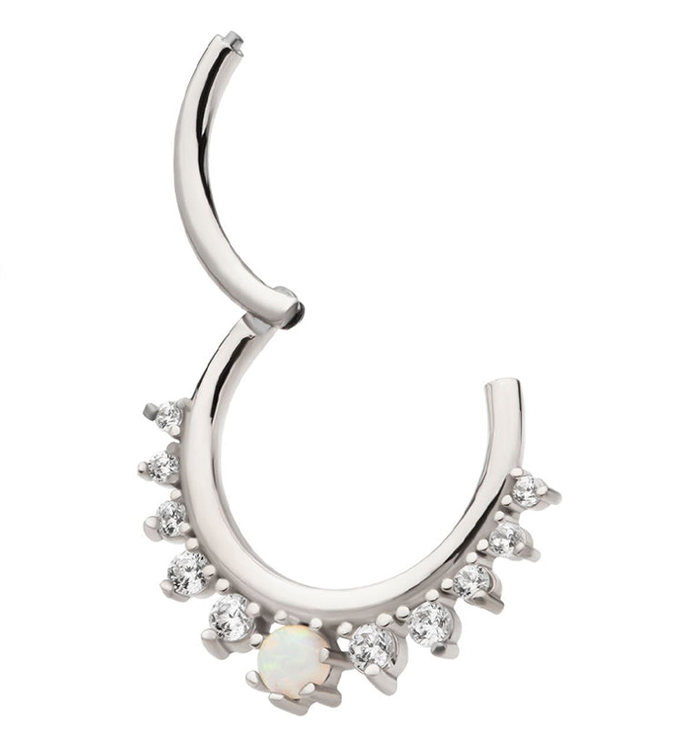 White Opalite Lucid Stainless Steel Hinged Segment Ring